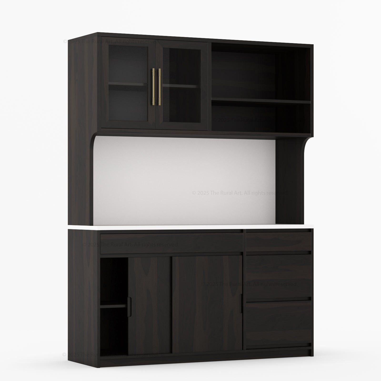 Girtin Solid Wood Wine & Coffee Bar Hutch with White Quartz Countertop – 99” Width