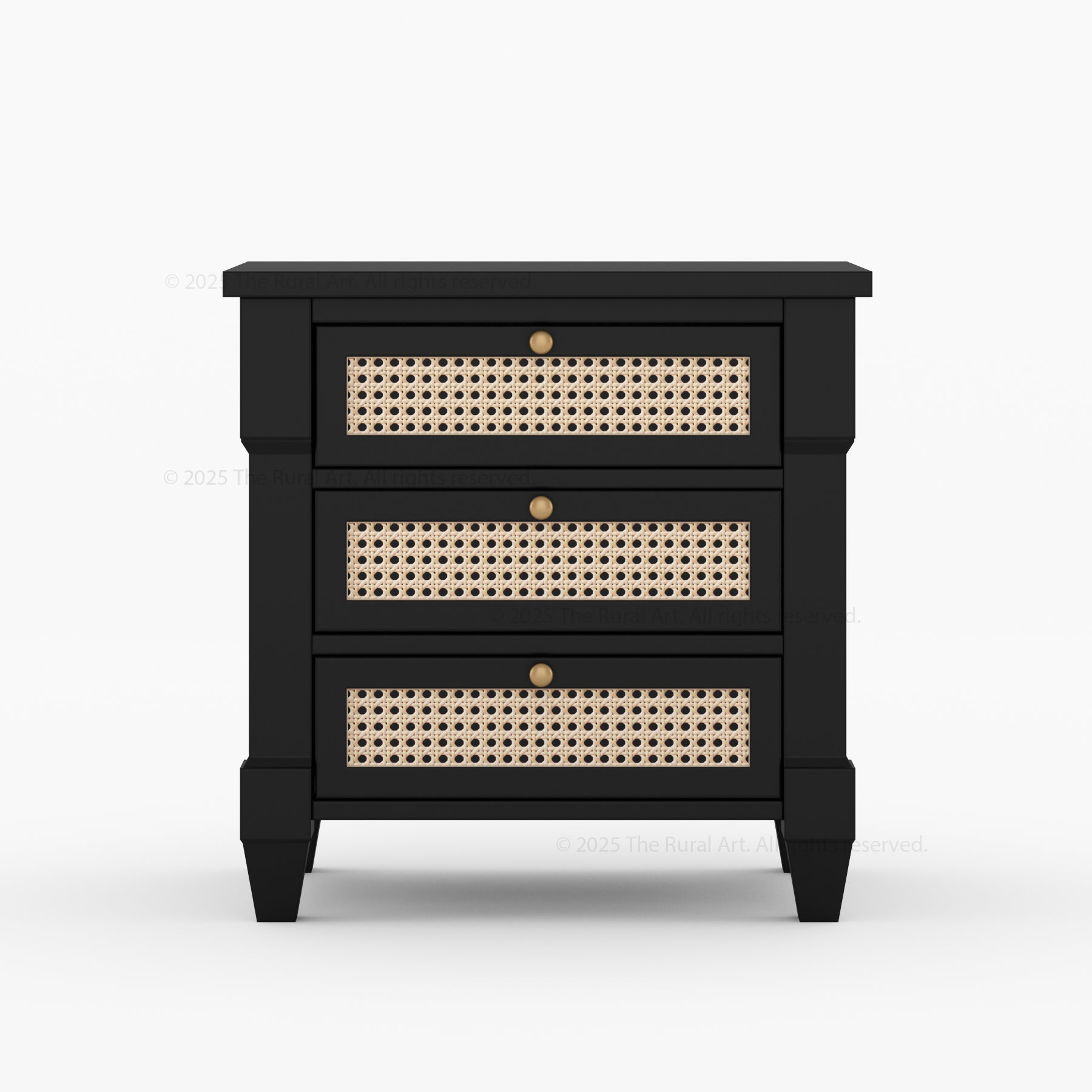 Hayward Solid Wood & Cane Nightstand With Three Drawers