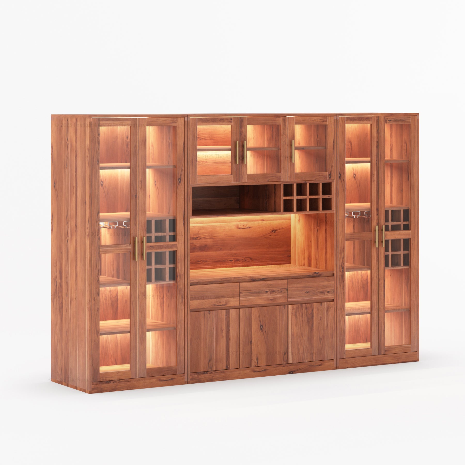 Fairfield Modern Solid Wood Wall Bar Cabinet with Glass Doors and LED Display