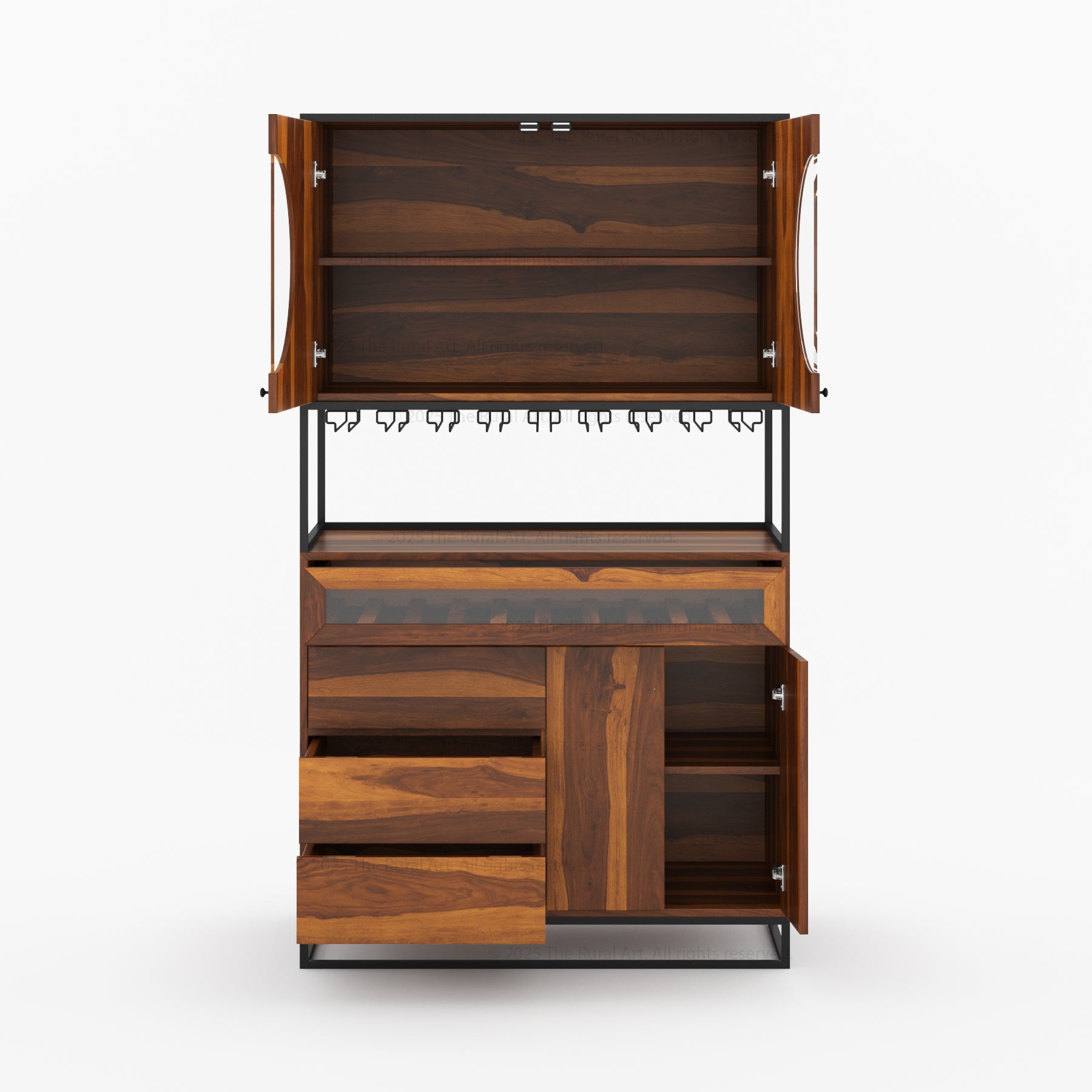 Parma Solid Wood Home Bar Cabinet with Wine Rack & Glass Holders