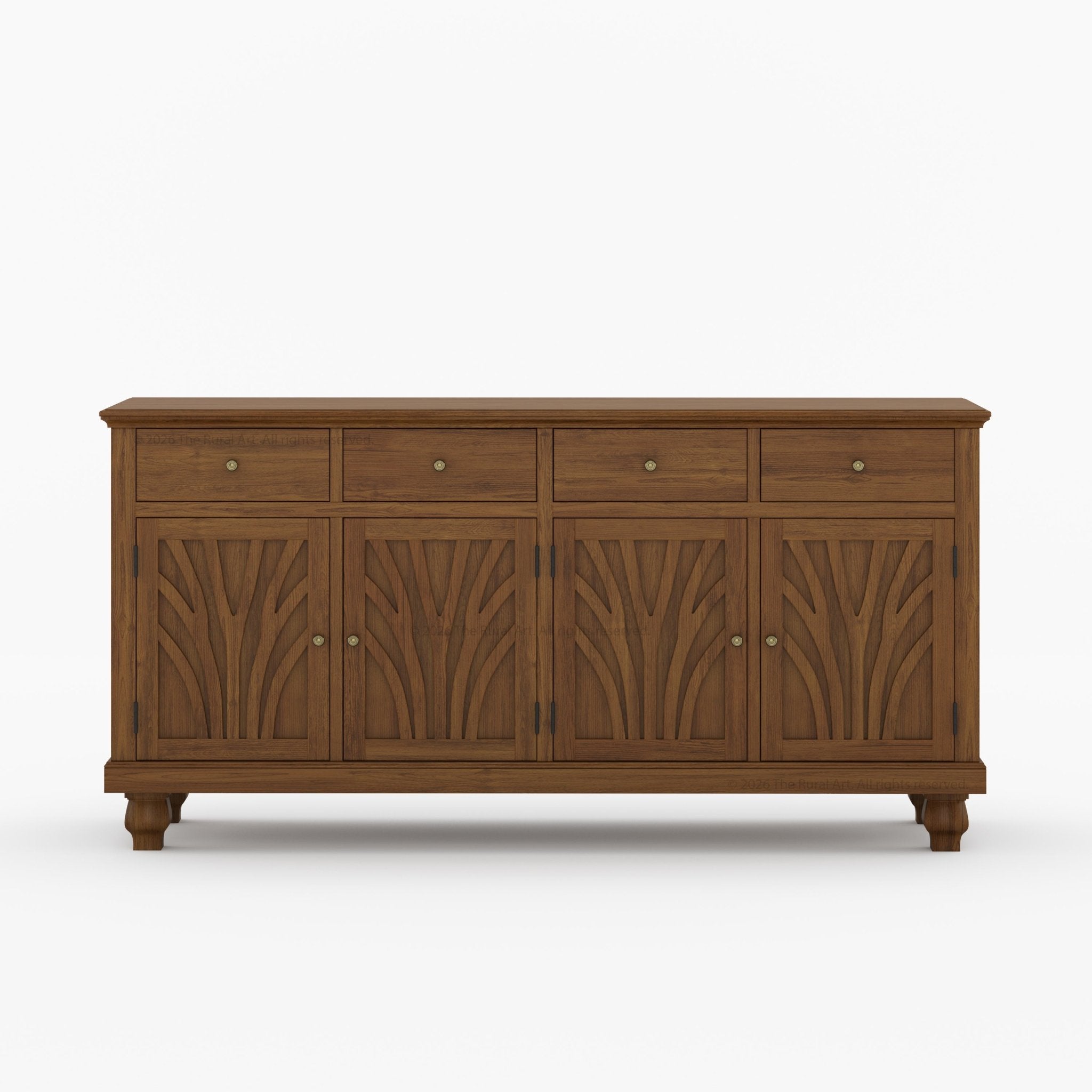 Carlsbad Botanical Carved Solid Wood 4-Door Sideboard Buffet with Drawers