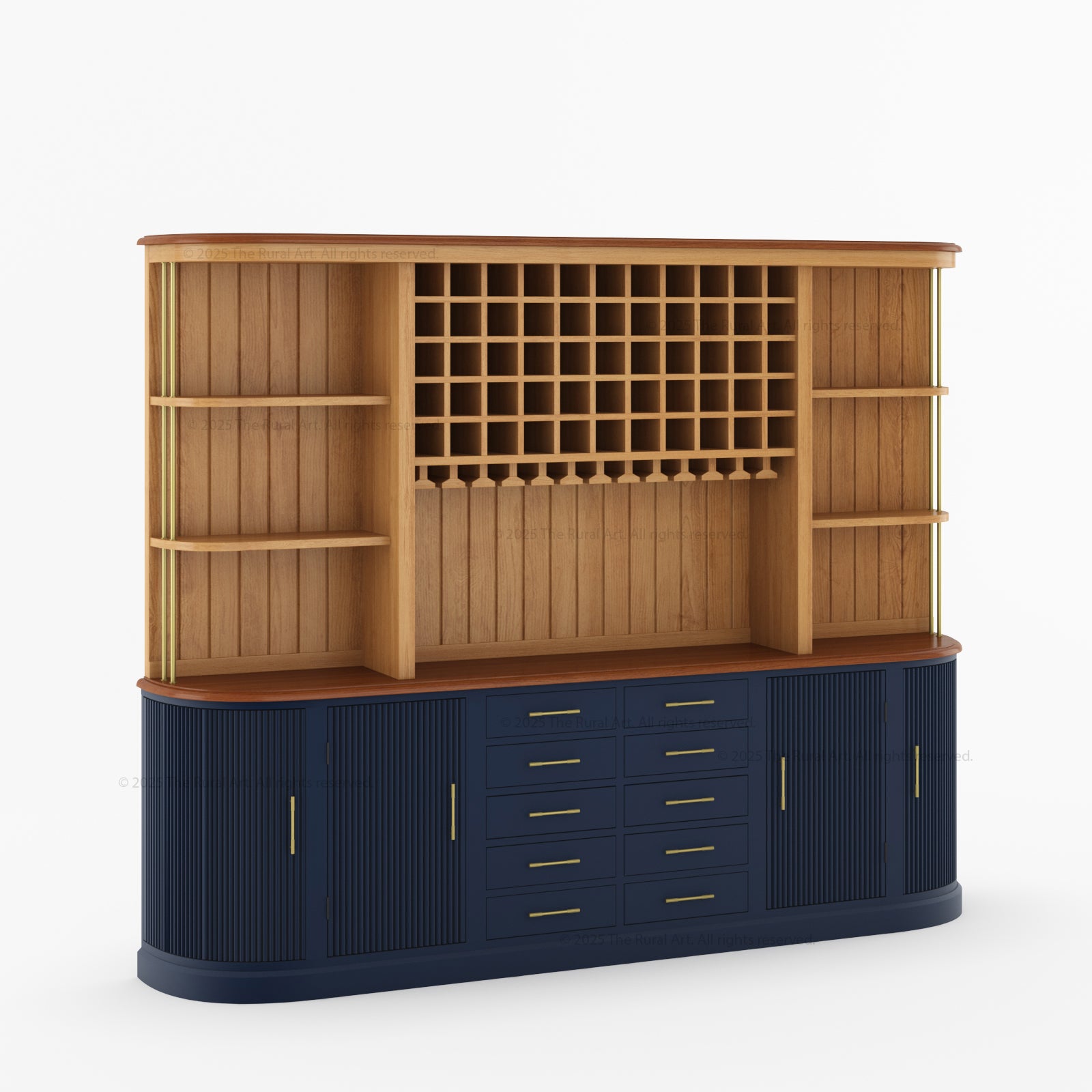 New York Bar Hutch Cabinet with Sideboard Open Bar Cabinet with Fluted Doors & Wine Storage