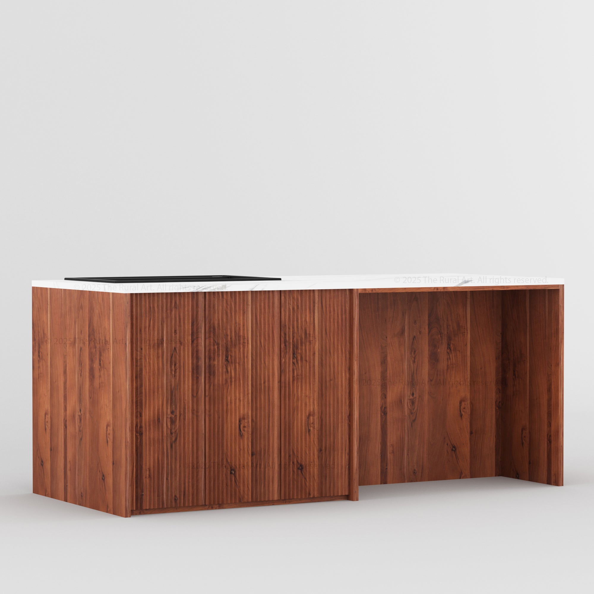 Sonoma Fluted 84" Kitchen Island with Sink Cut-Out & Matching Stools