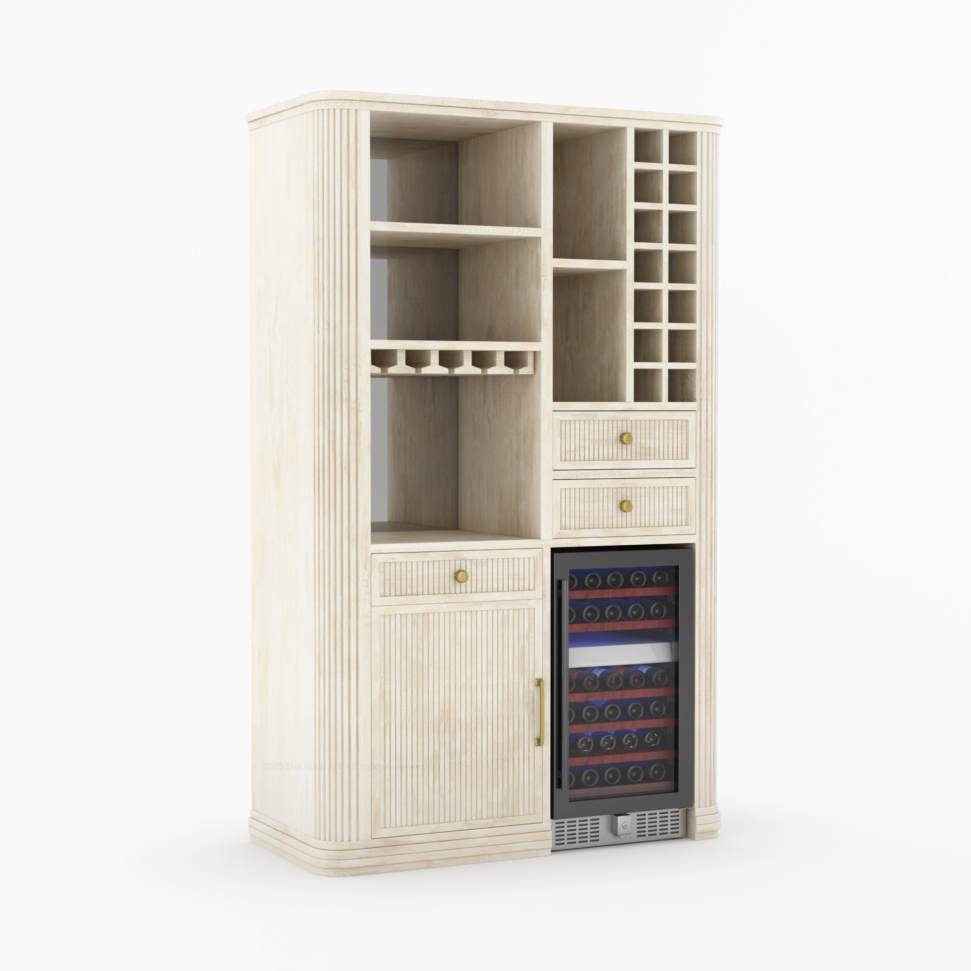 Durham Tall Wine Bar Cabinet with Built-In Wine Rack & Refrigerator Space