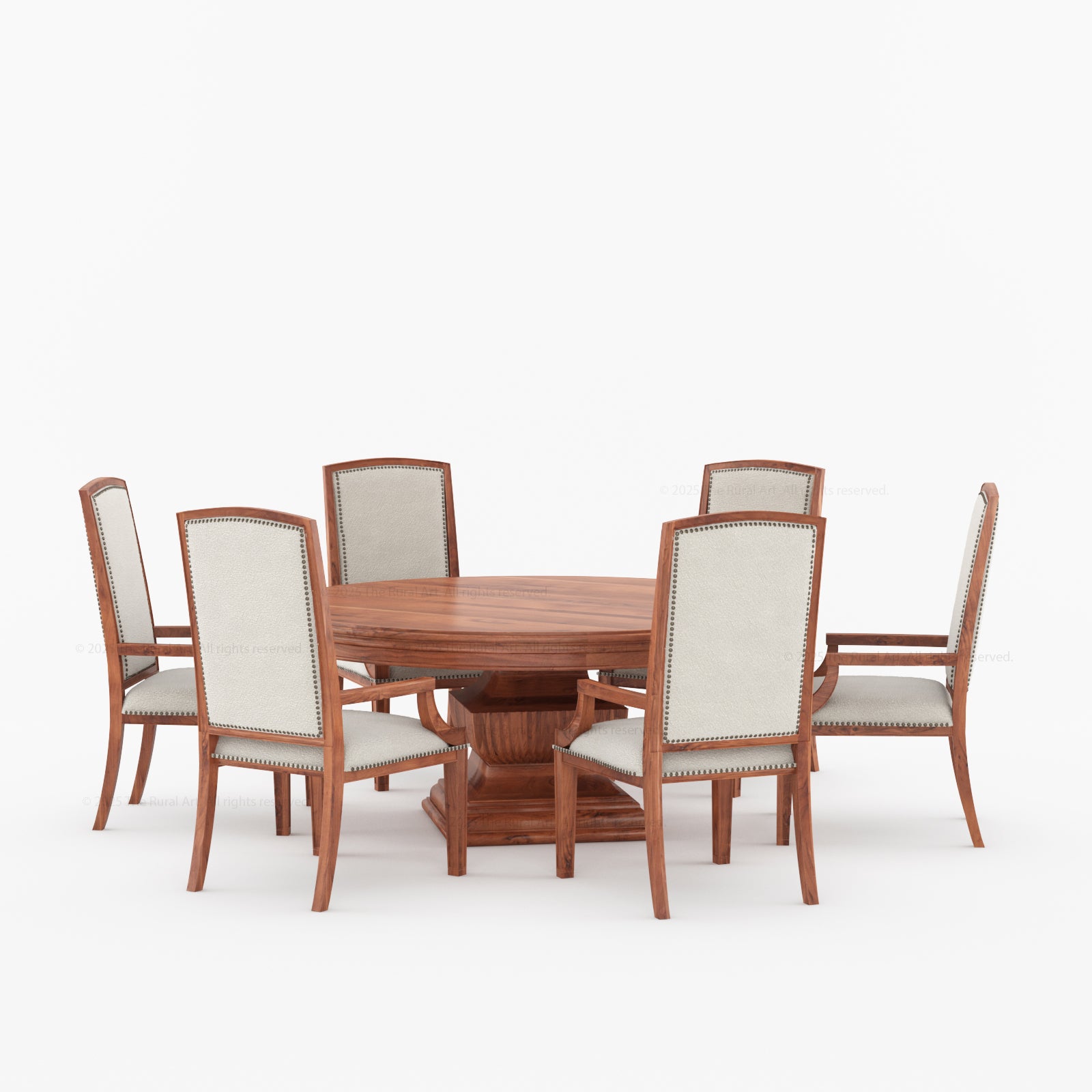 Scottsdale Round Pedestal Solid Wood Dining Set with Upholstered High-Back Chairs