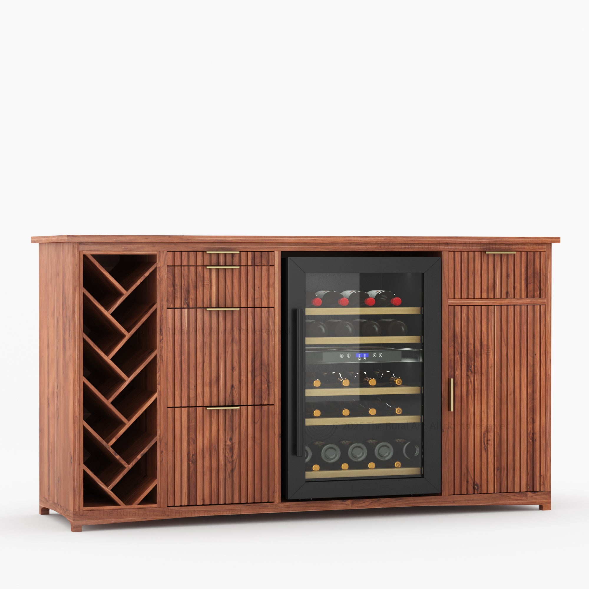 Florida Modern Fluted Wine Bar Cabinet with Mini Fridge Space