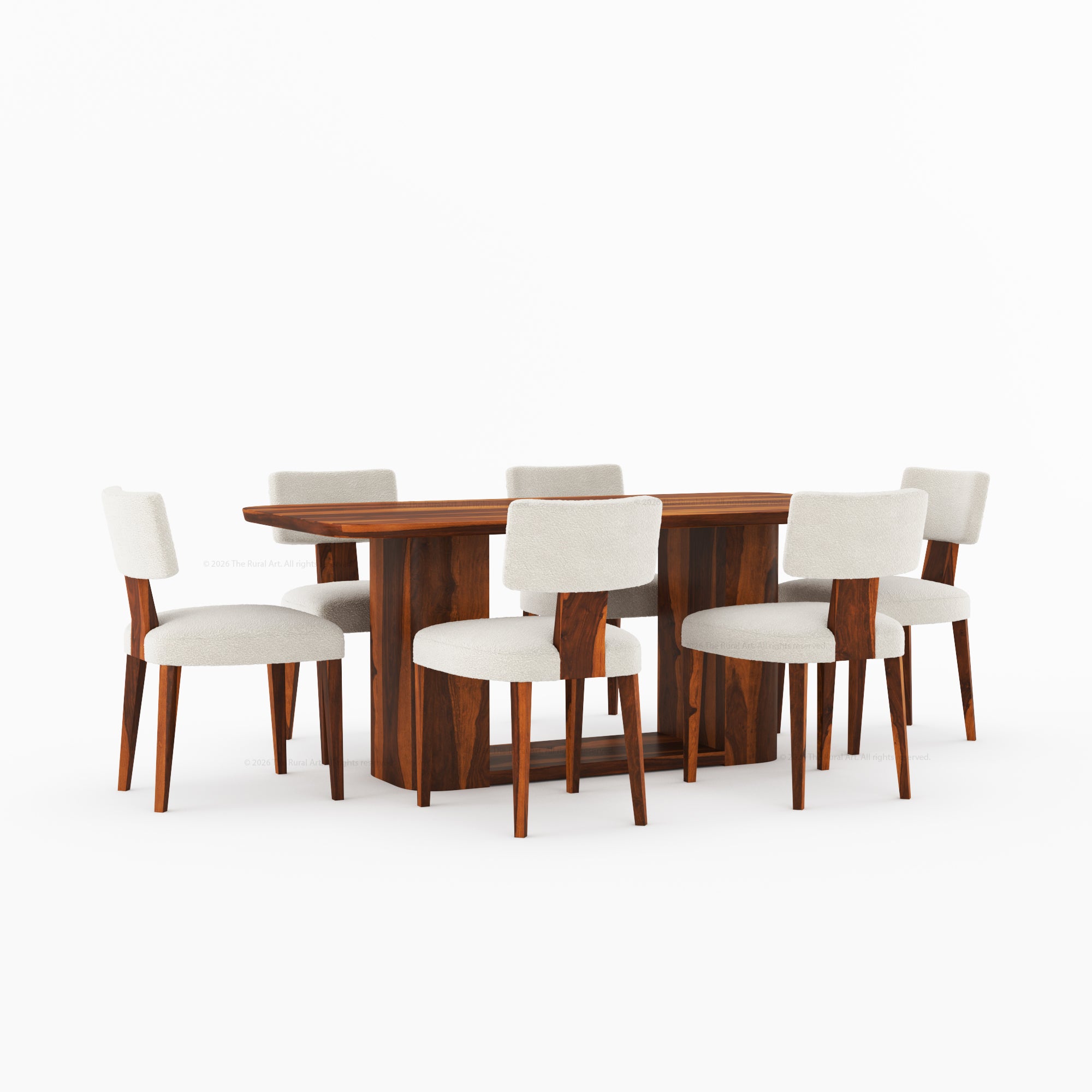 Selma Modern Solid Wood Dining Table Set with Boucle Upholstered Chairs