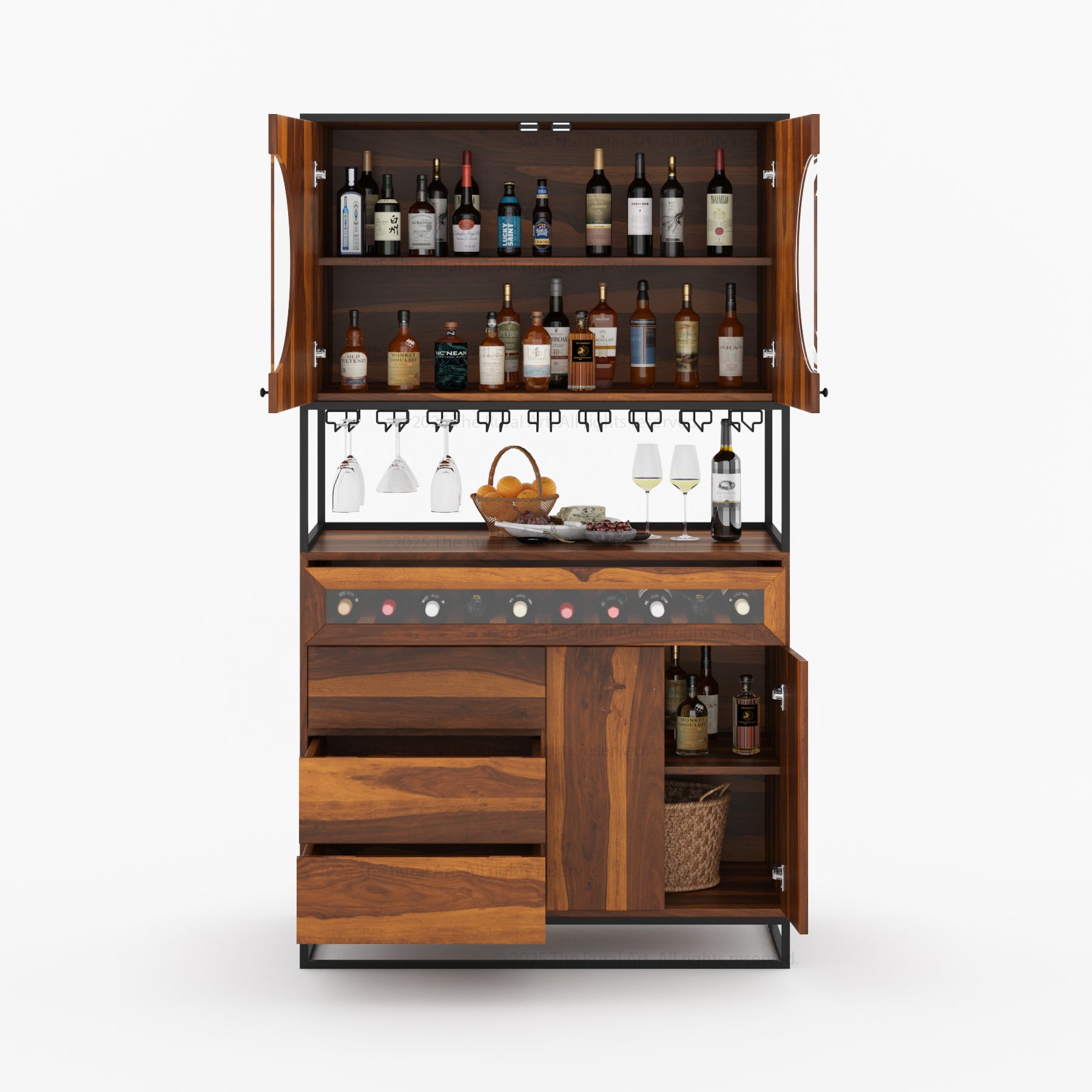 Parma Solid Wood Home Bar Cabinet with Wine Rack & Glass Holders