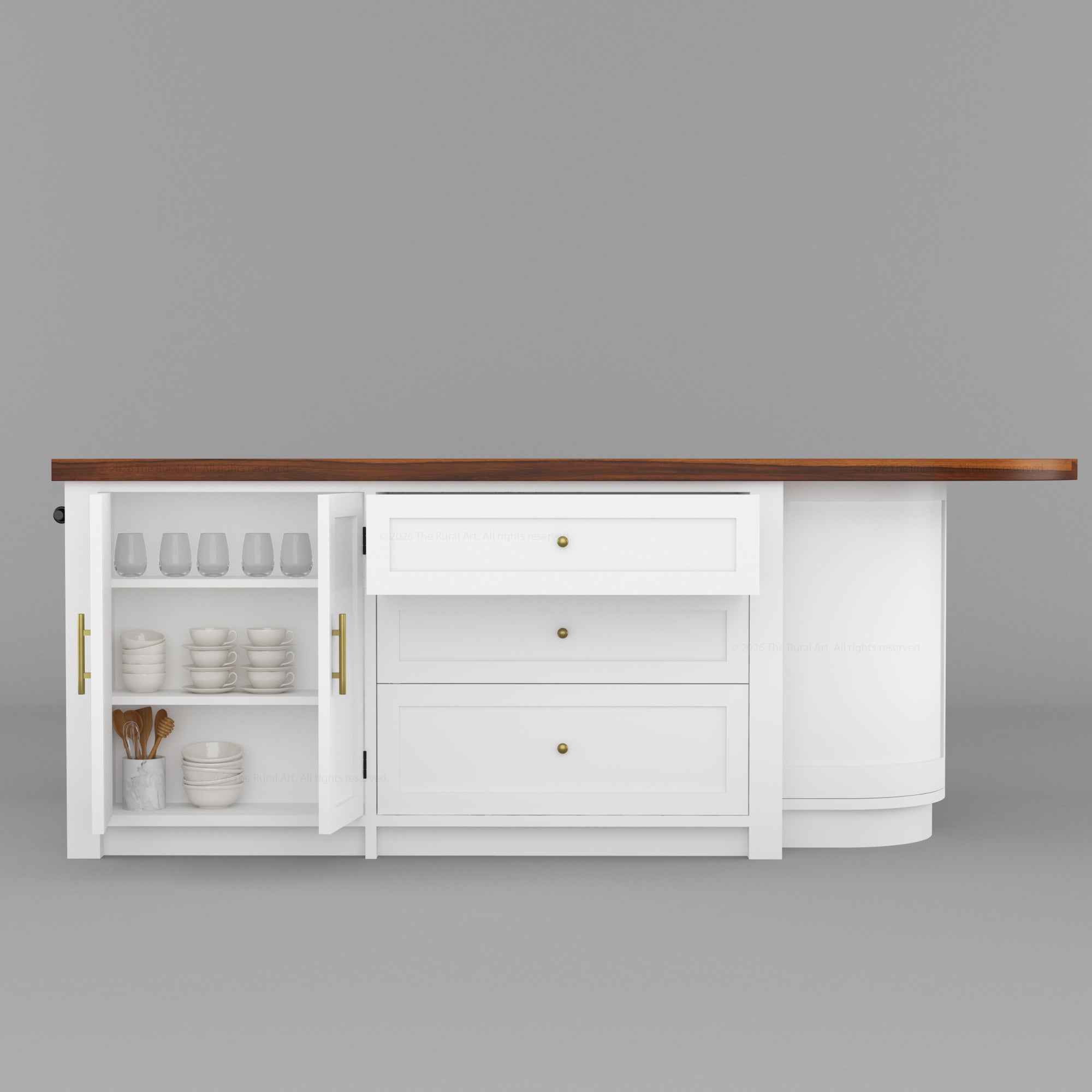 Danville Solid Wood Kitchen Island with Built-In Wine Cooler & Storage Cabinets