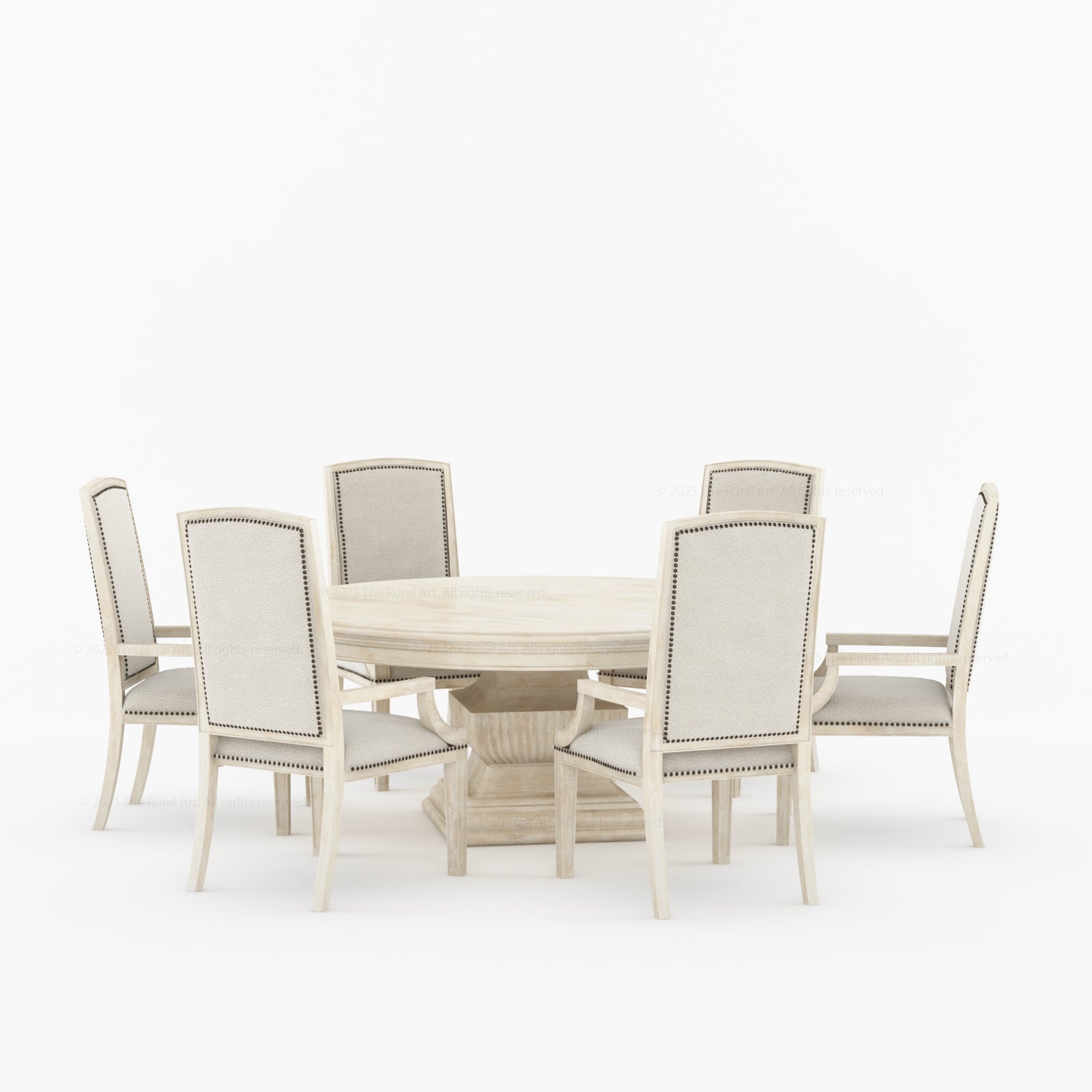 Scottsdale Round Pedestal Solid Wood Dining Set with Upholstered High-Back Chairs