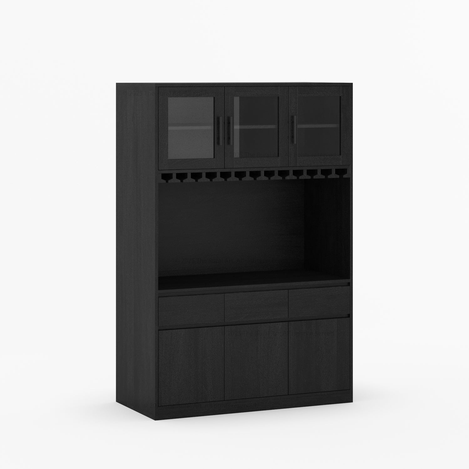 Black Wine Bar Cabinet with Glass Holder
