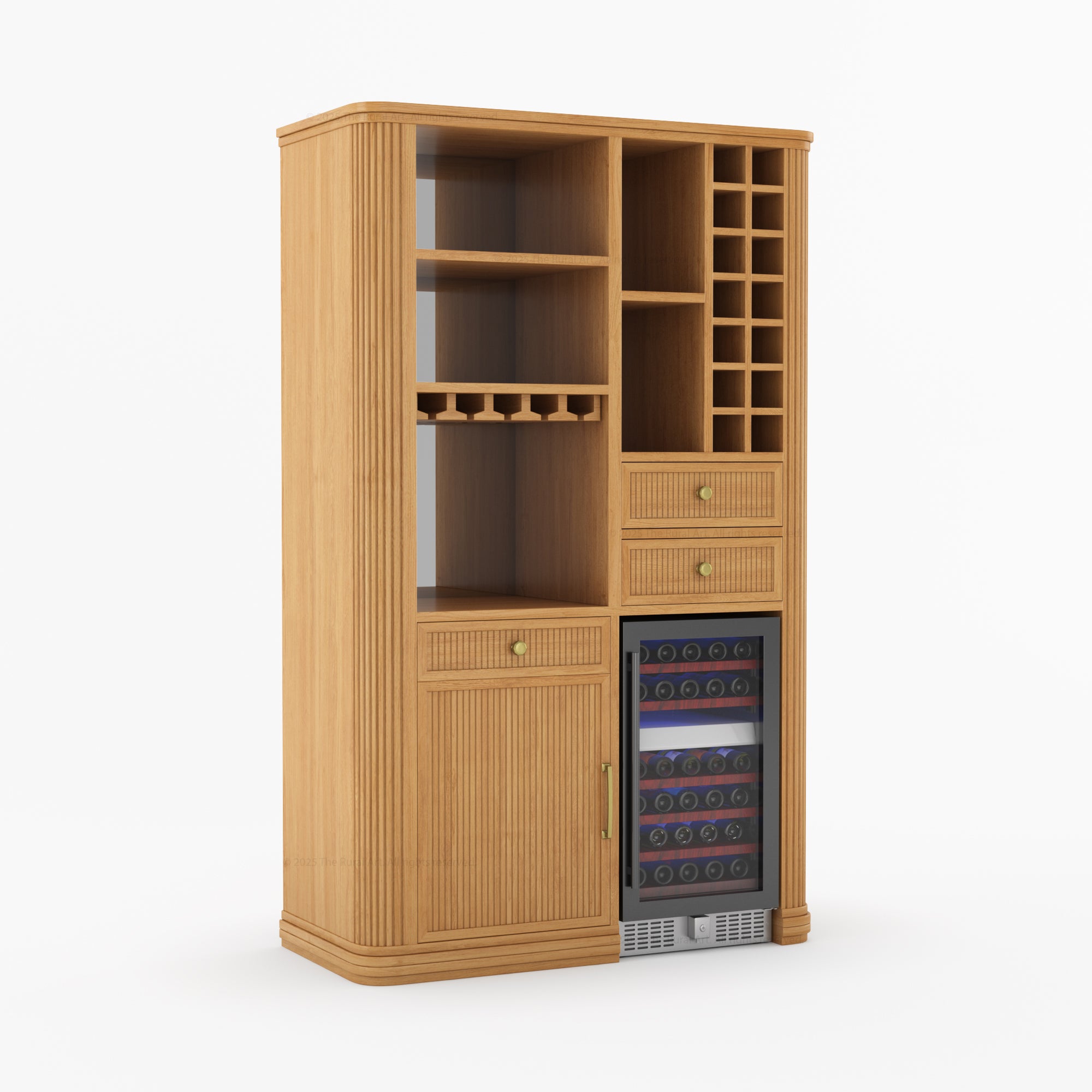 Durham Tall Wine Bar Cabinet with Built-In Wine Rack & Refrigerator Space