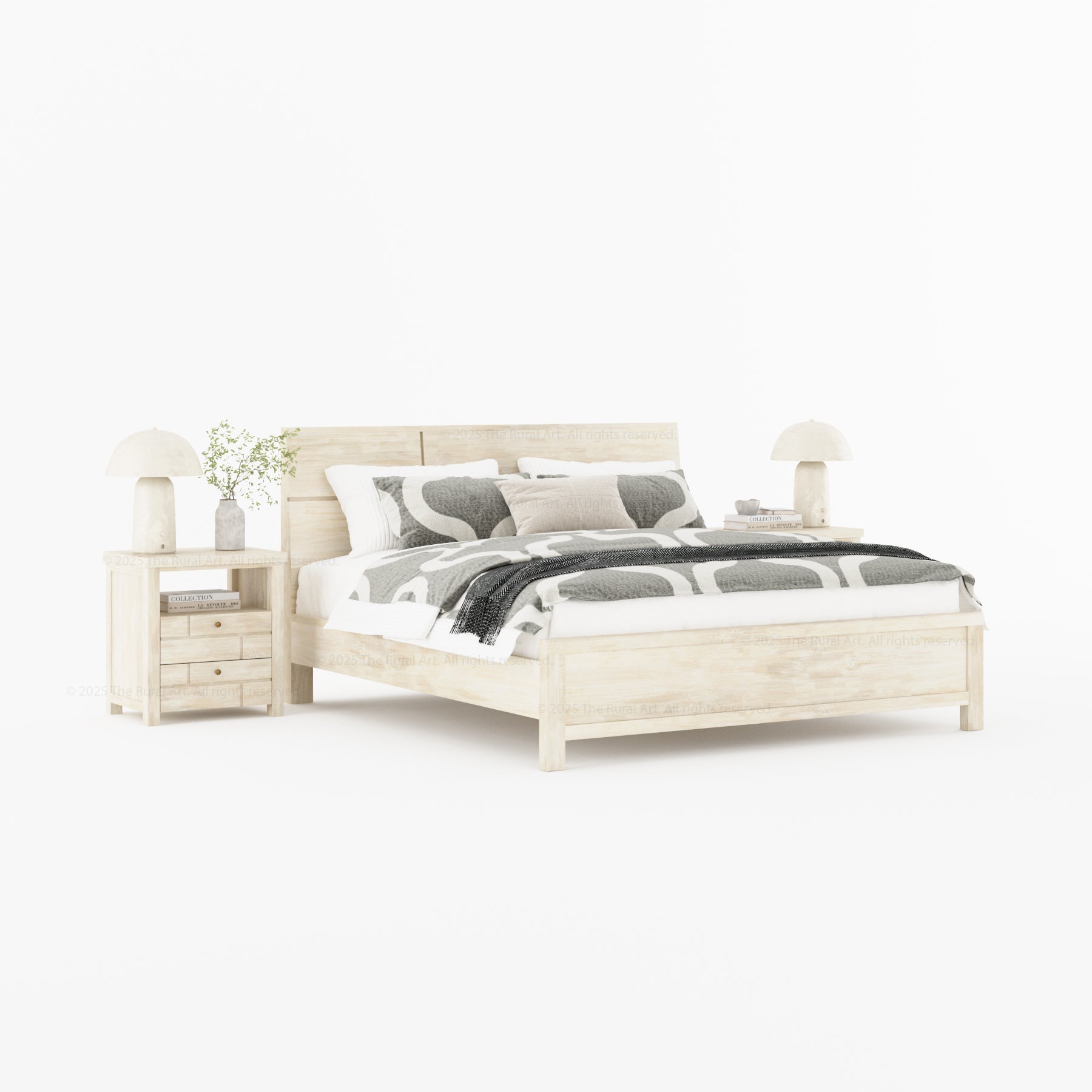 Princeton Solid Wood Platform Bed with Geometric Headboard Design