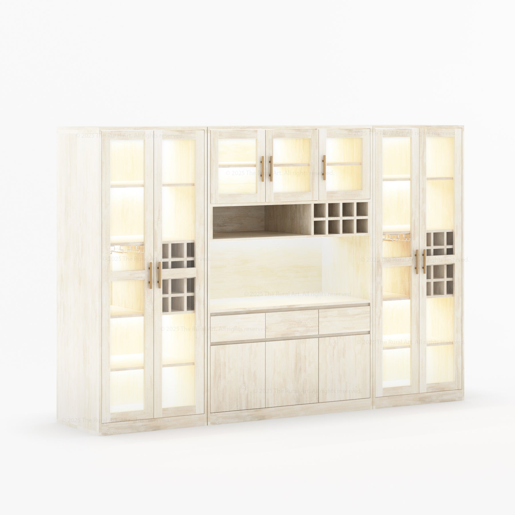 Fairfield Modern Solid Wood Wall Bar Cabinet with Glass Doors and LED Display