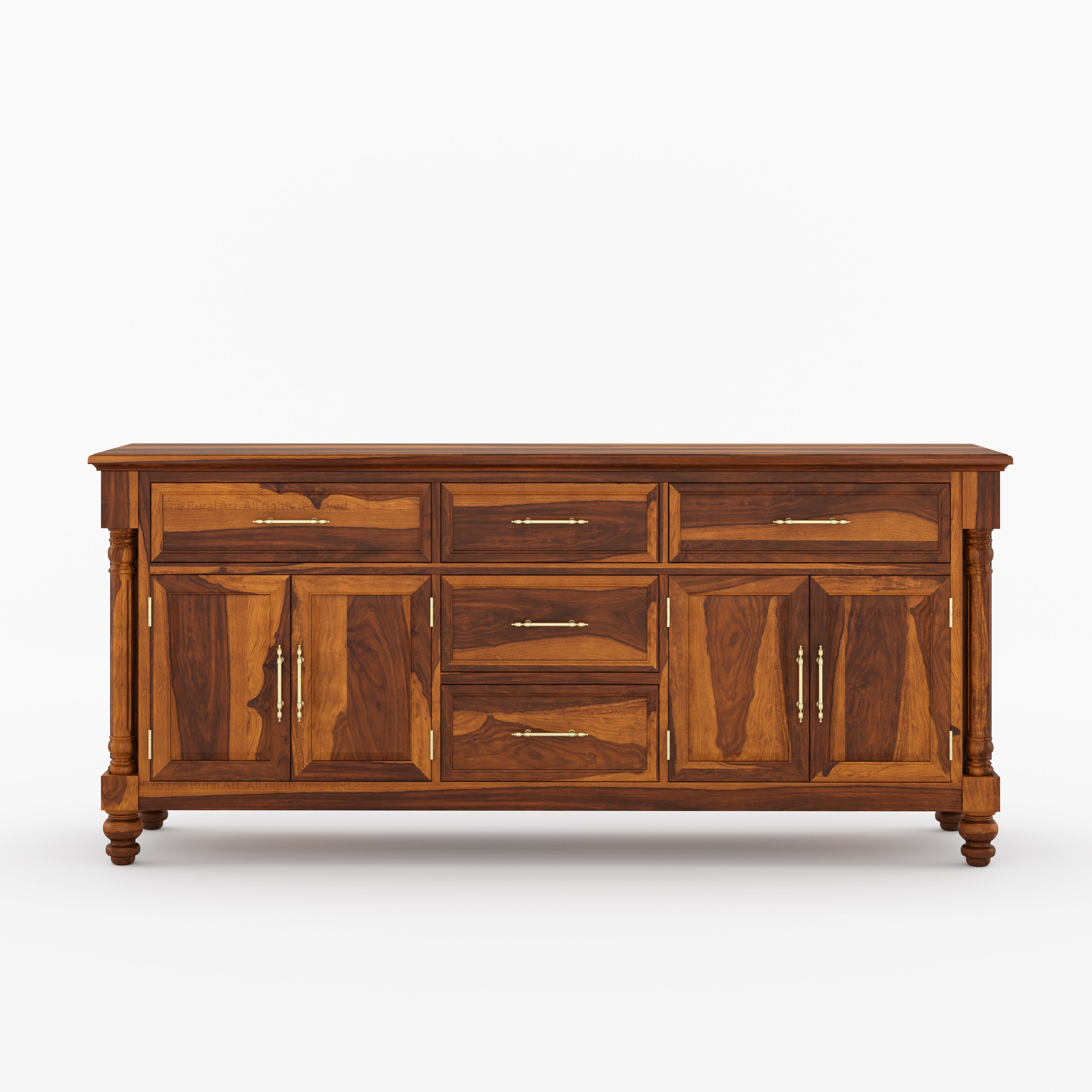 Indiana Traditional Solid Wood Sideboard with 5 Drawers and Cabinet Storage