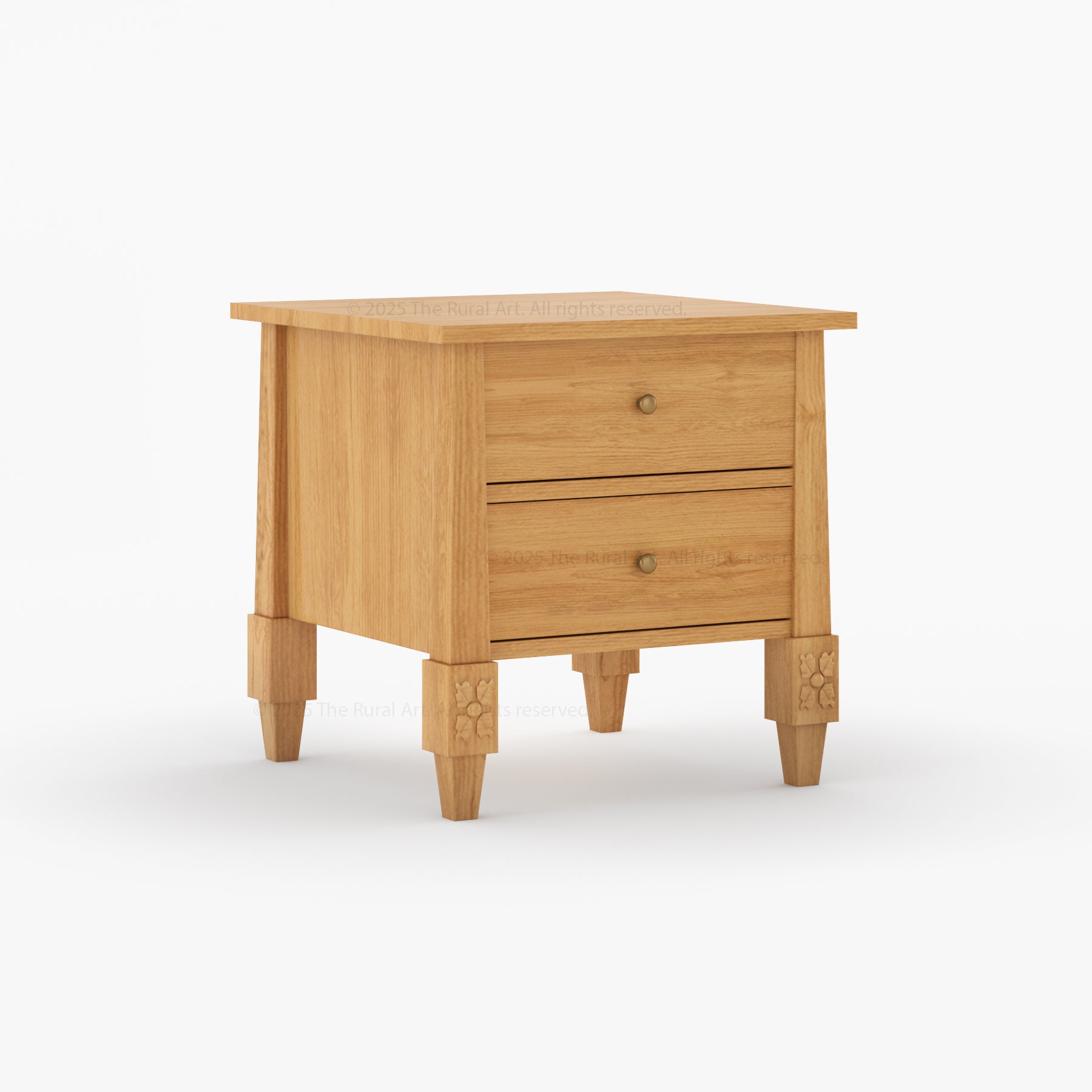 Dothan Solid Wood Nightstand with Carved Floral Legs & Dual Drawers