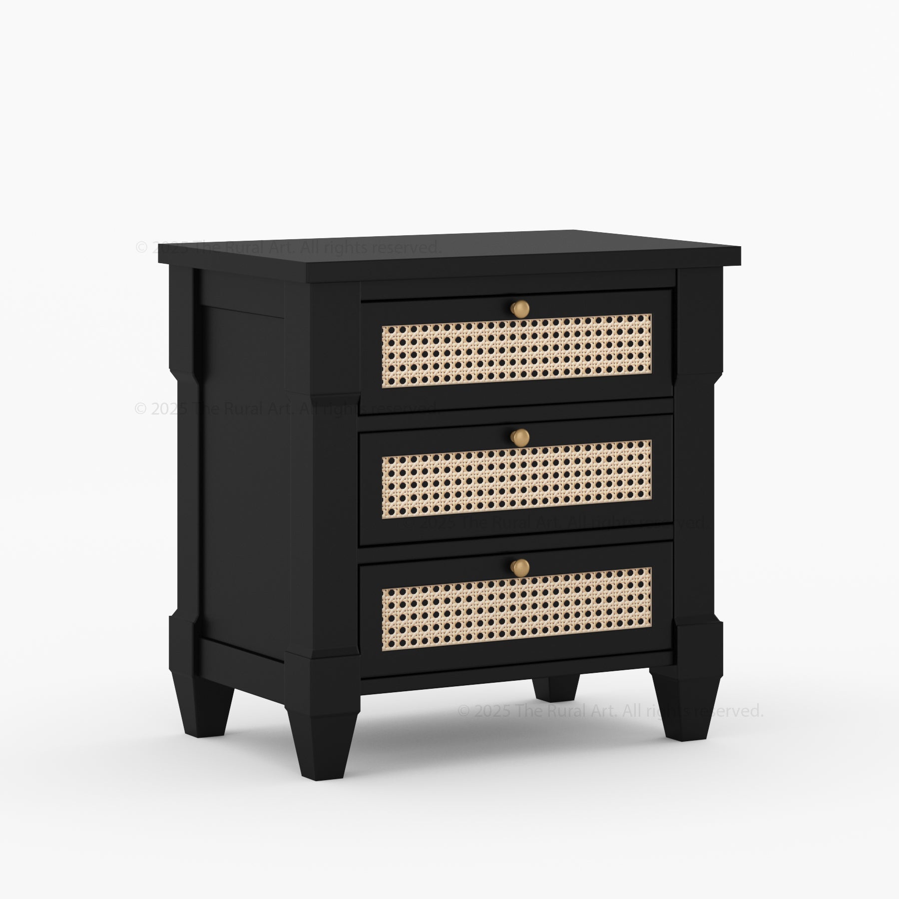 Hayward Solid Wood & Cane Nightstand With Three Drawers