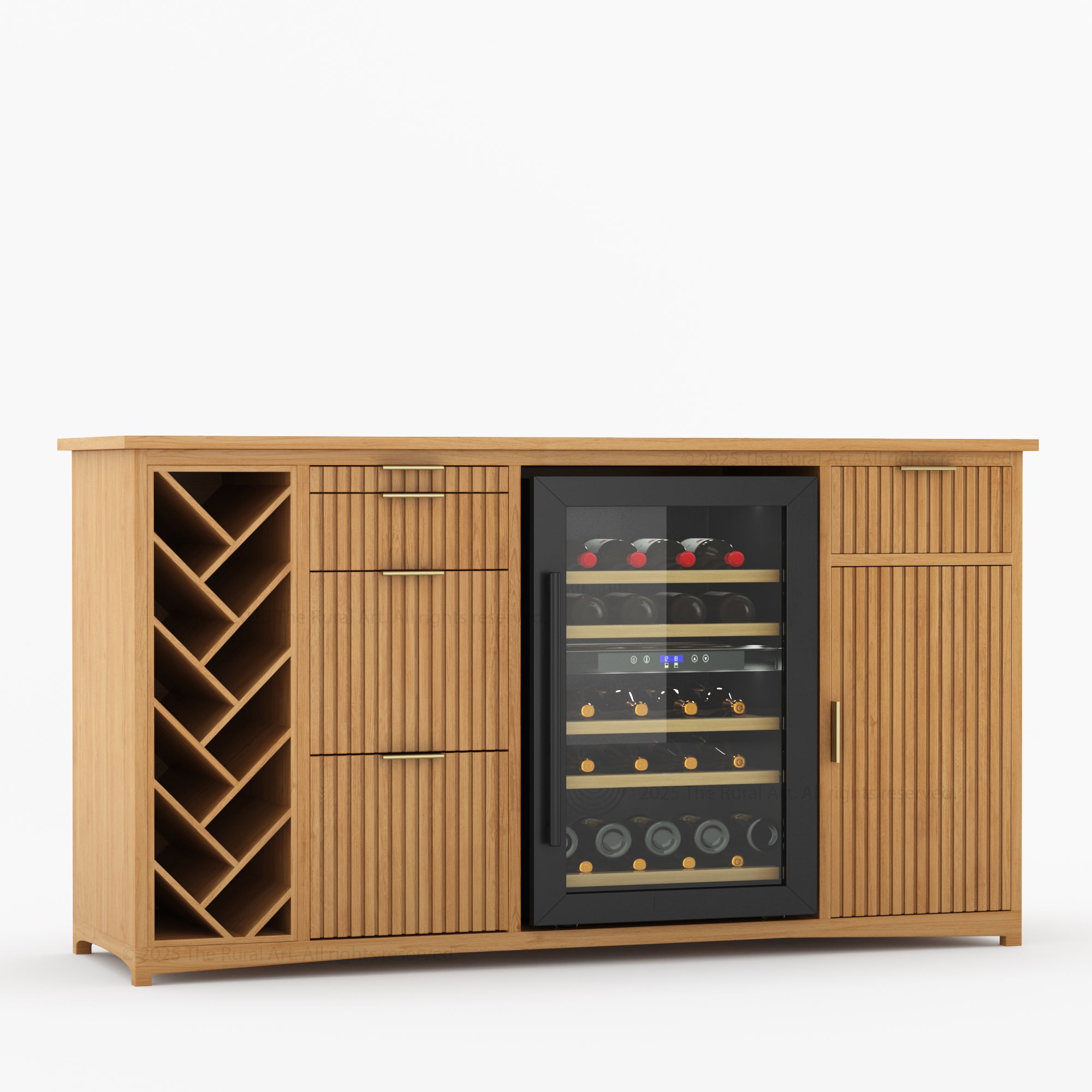 Florida Modern Fluted Wine Bar Cabinet with Mini Fridge Space