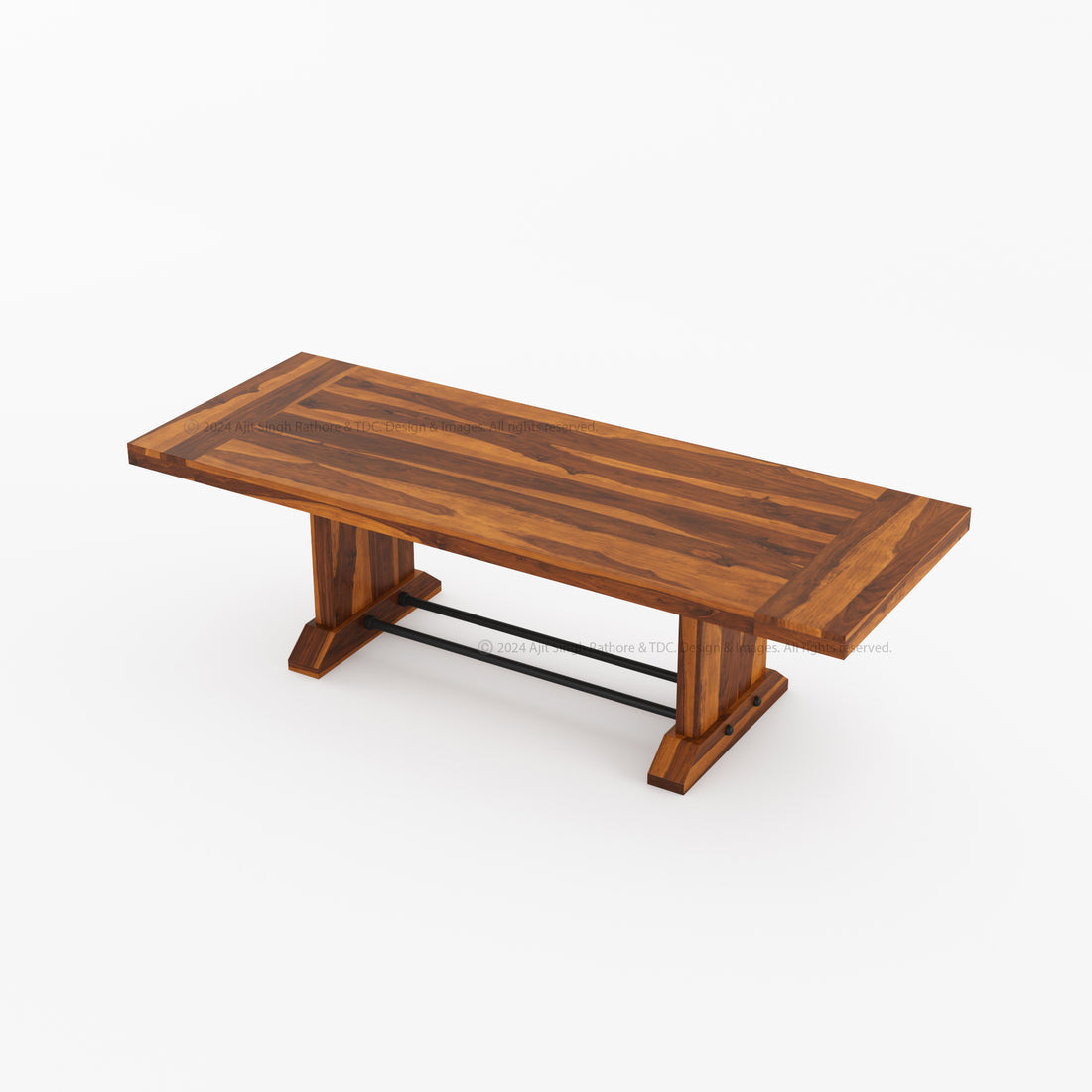 El Cerrito Rustic Solid Indian Rosewood Trestle Pedestal Dining Table
