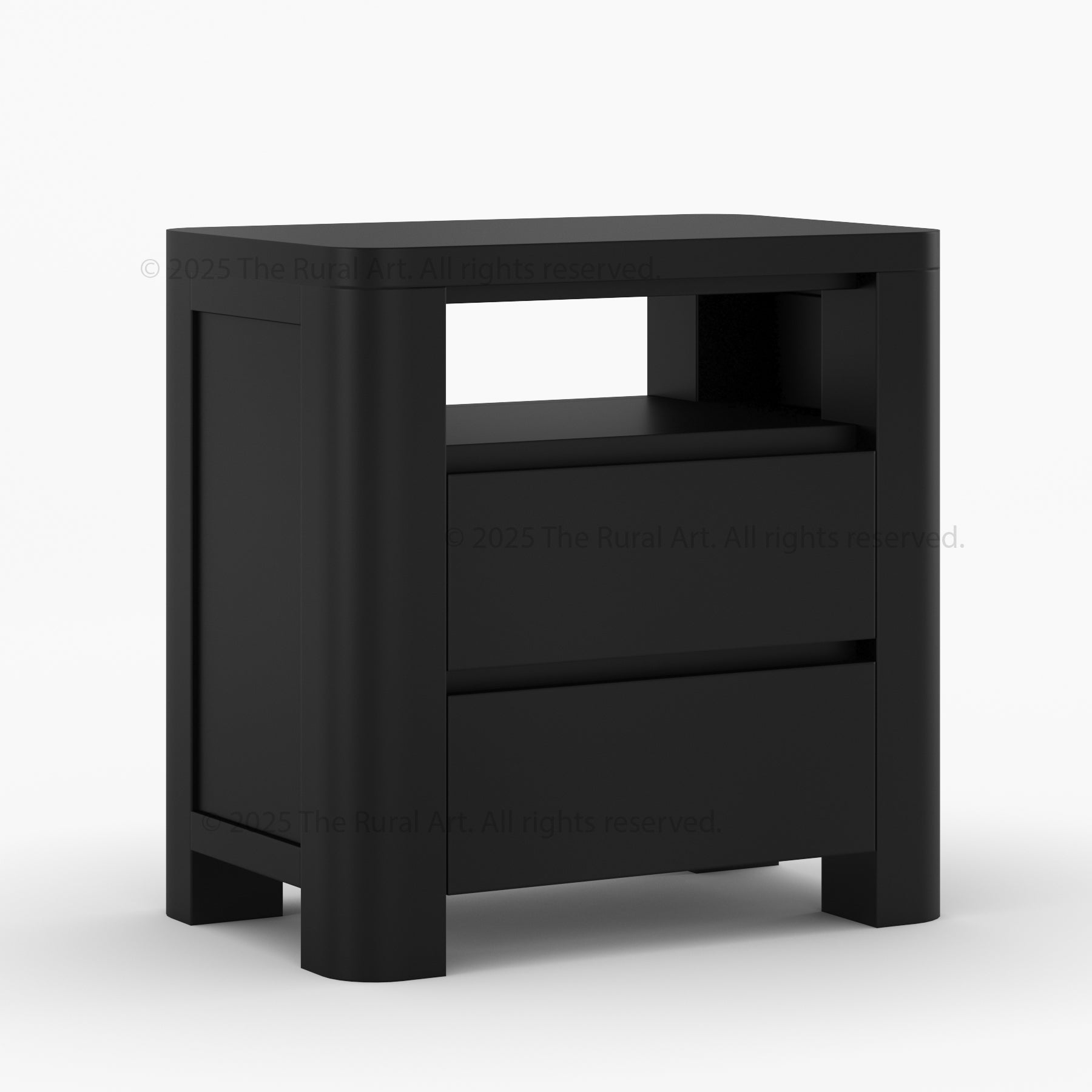 Levittown Solid Wood Nightstand with Open Shelf and 2 Drawers | Modern Bedside Table