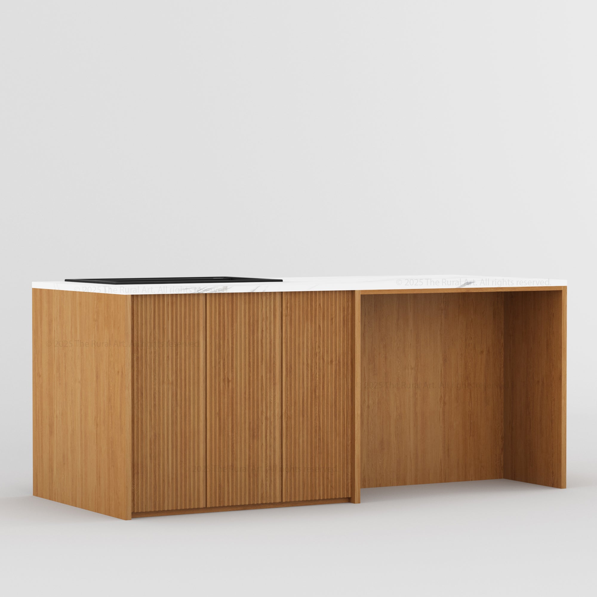 Sonoma Fluted 84" Kitchen Island with Sink Cut-Out & Matching Stools