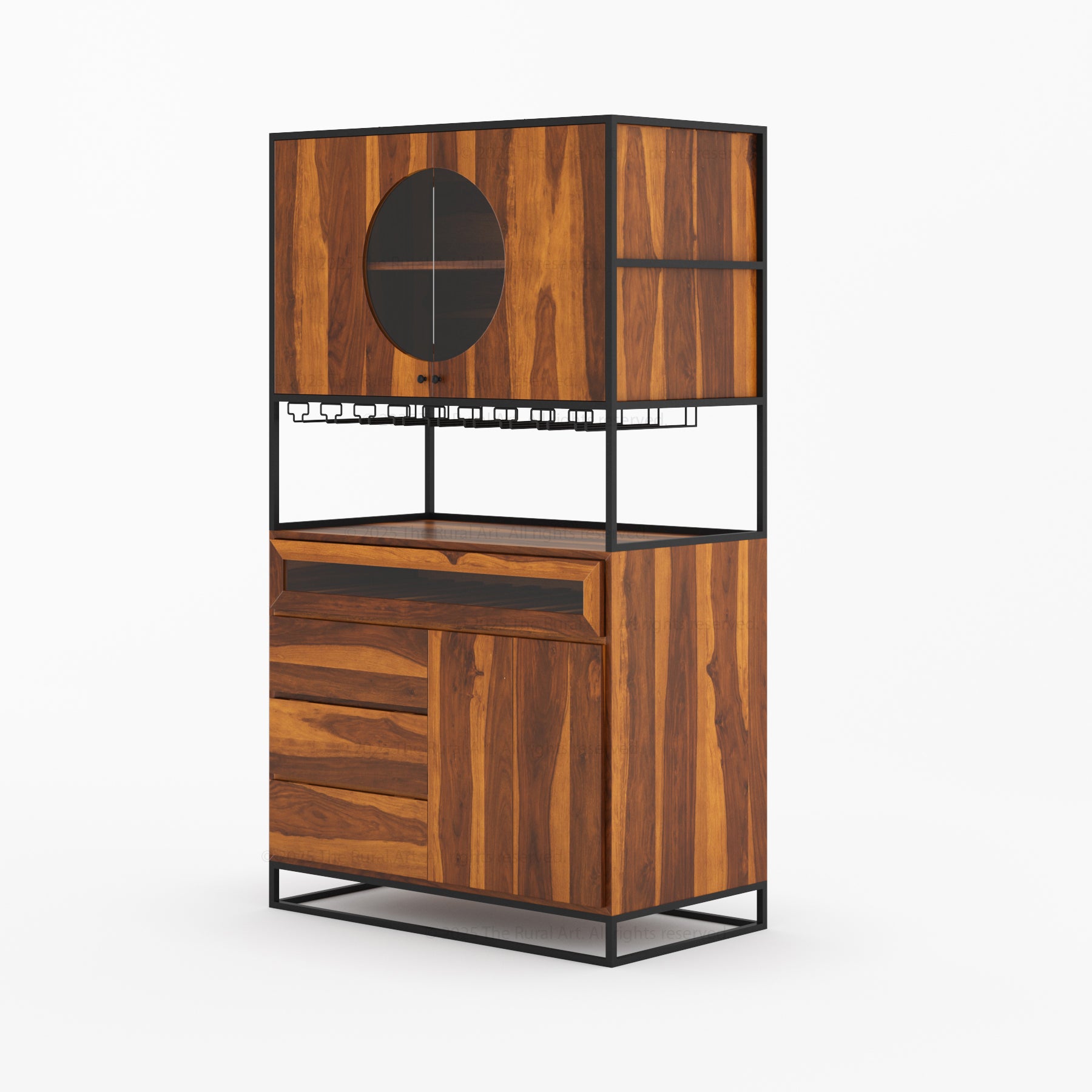 Parma Solid Wood Home Bar Cabinet with Wine Rack & Glass Holders