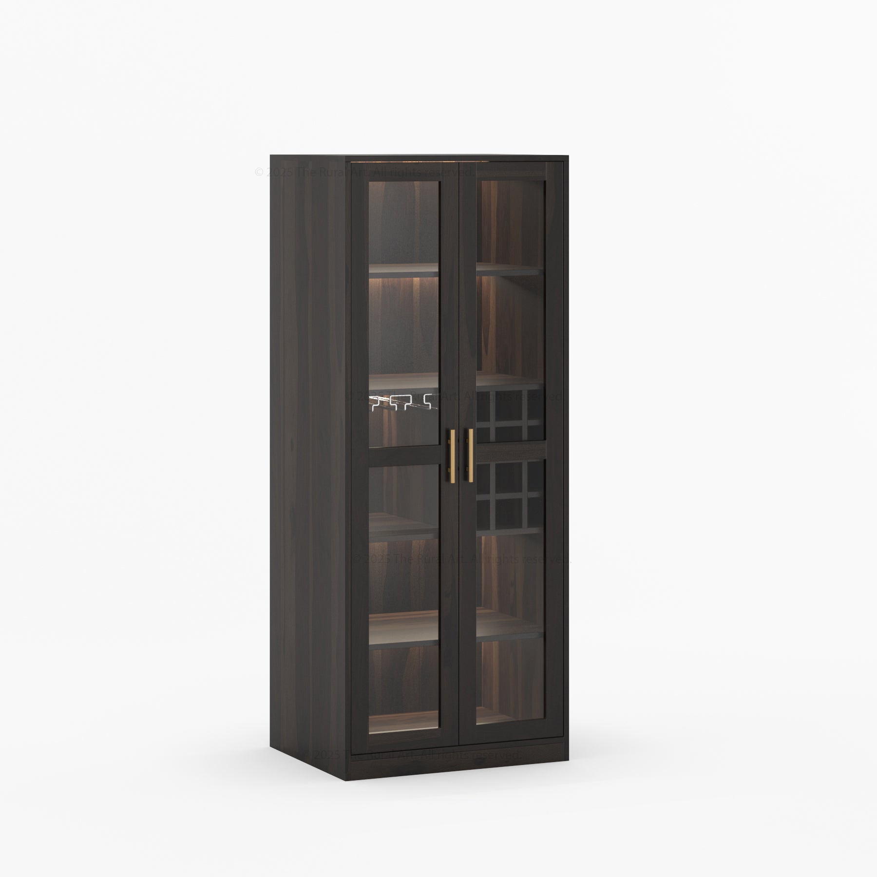 Fairfield Modern Solid Wood Wall Bar Cabinet with Glass Doors and LED Display