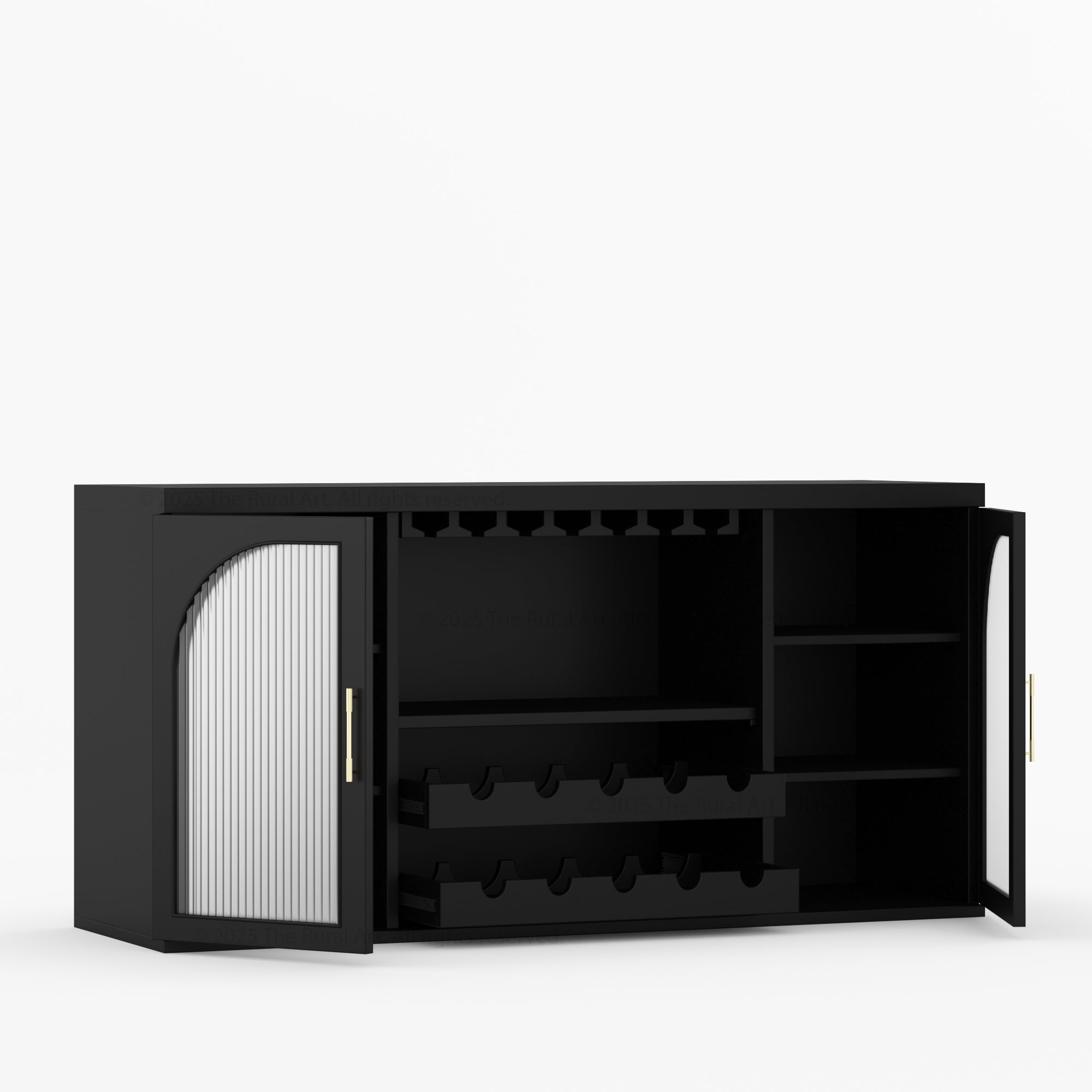 Shelbyville Arched Fluted-Glass Wine Bar Cabinet