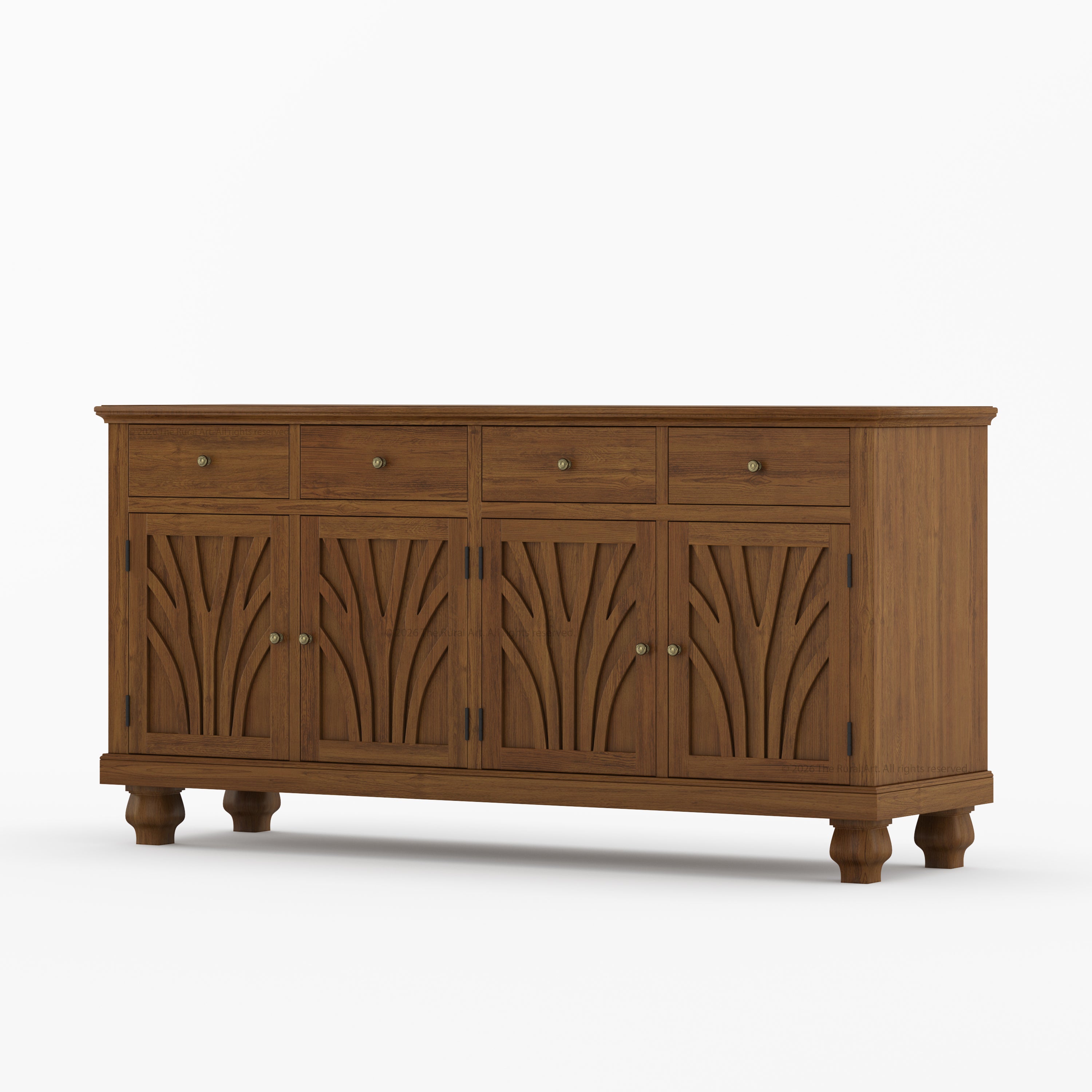 Carlsbad Botanical Carved Solid Wood 4-Door Sideboard Buffet with Drawers