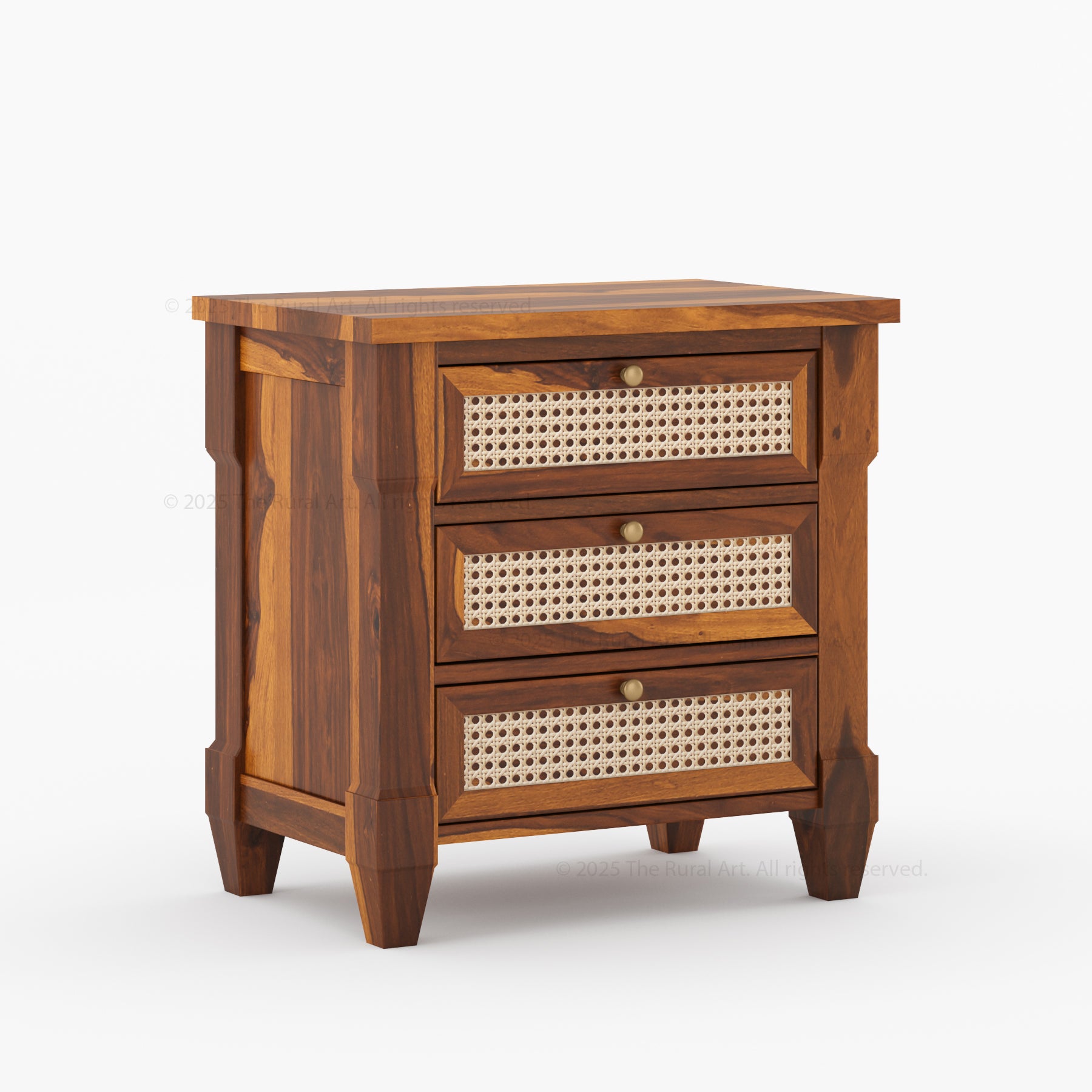 Hayward Solid Wood & Cane Nightstand With Three Drawers