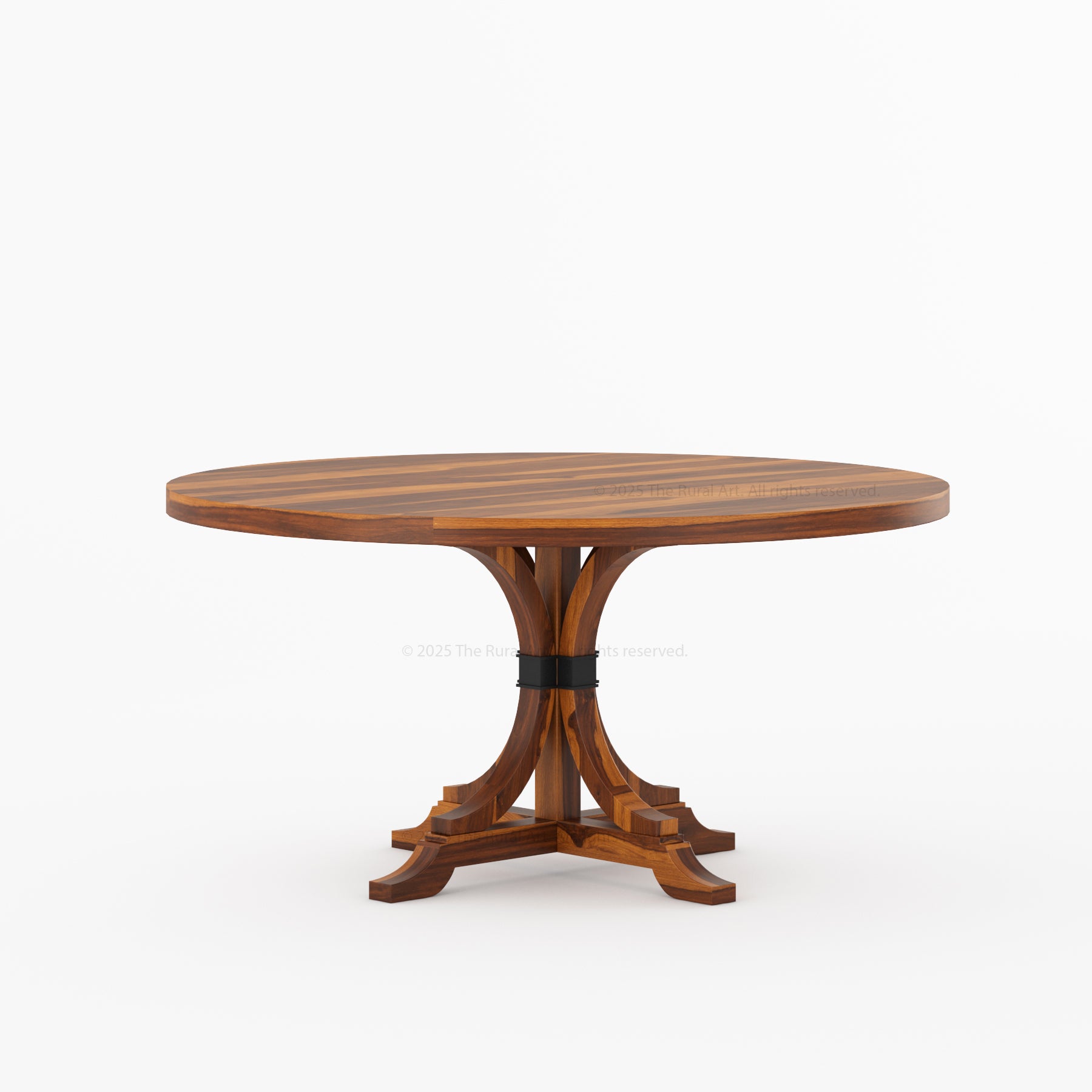 Miami Round Solid Wood Dining Table with Iron Accent Pedestal