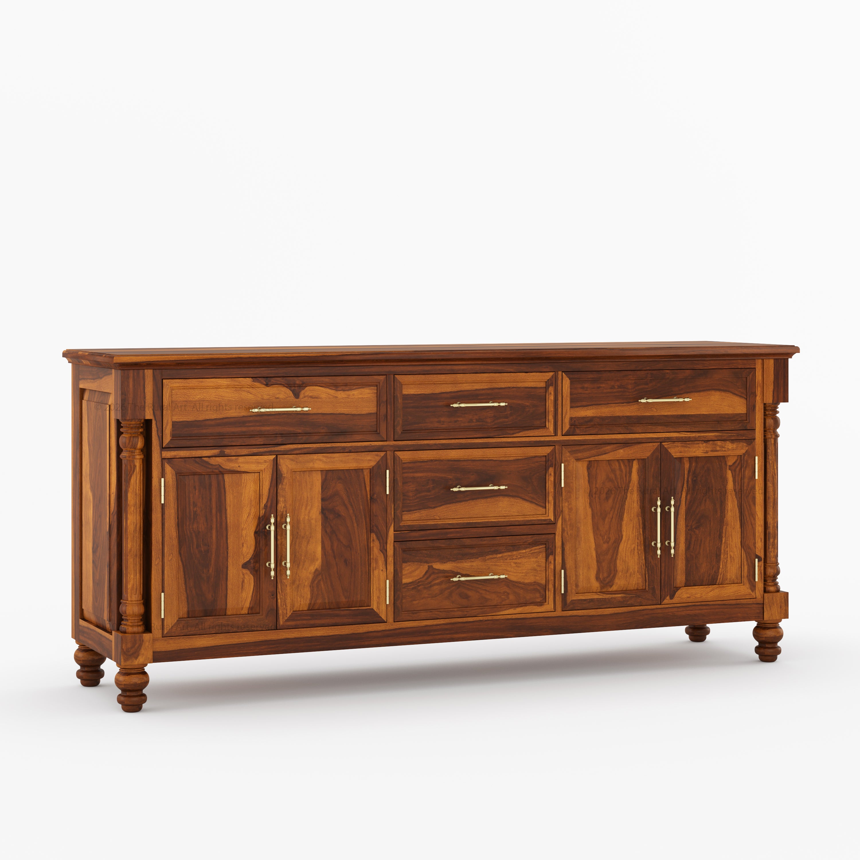 Indiana Traditional Solid Wood Sideboard with 5 Drawers and Cabinet Storage