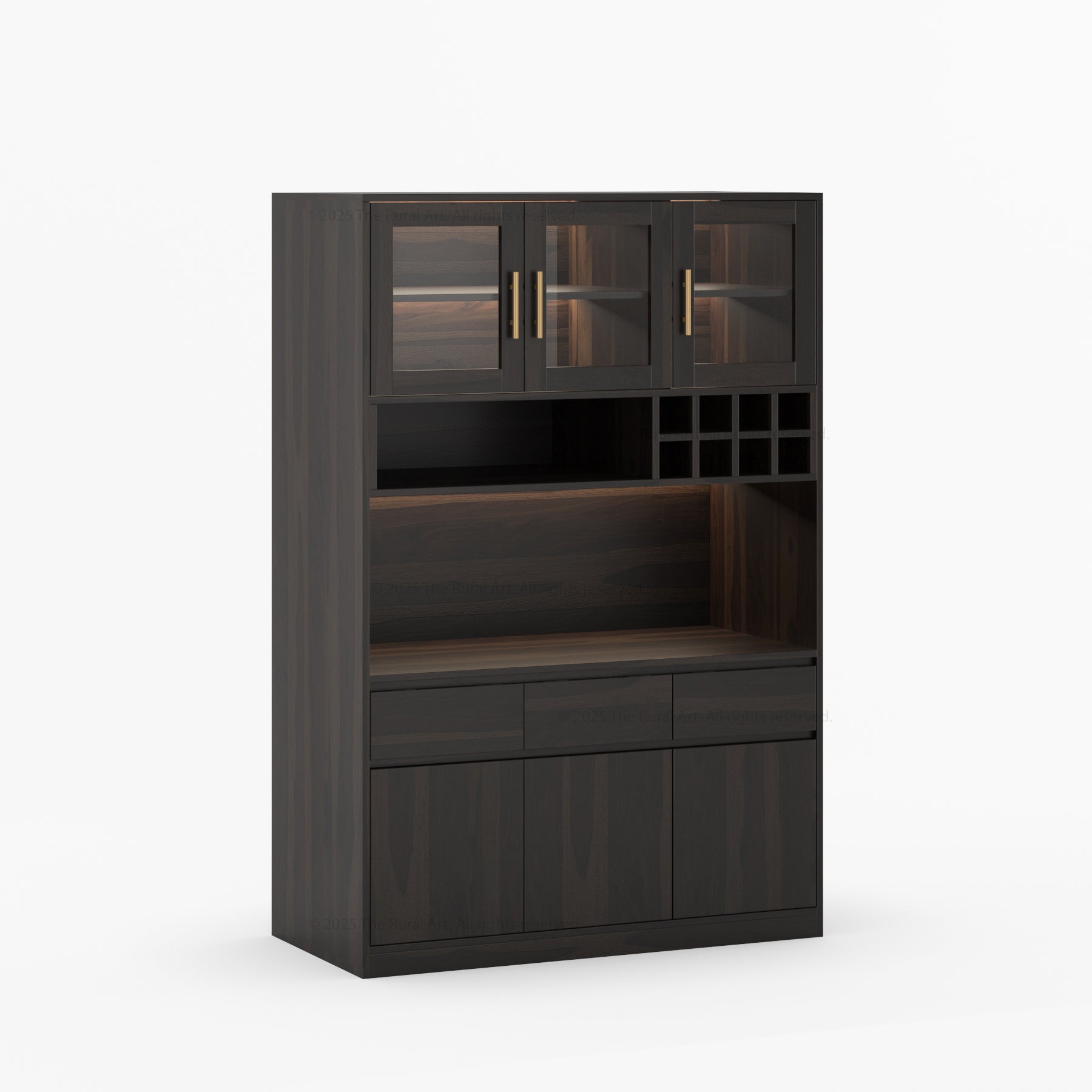 Fairfield Modern Solid Wood Wall Bar Cabinet with Glass Doors and LED Display