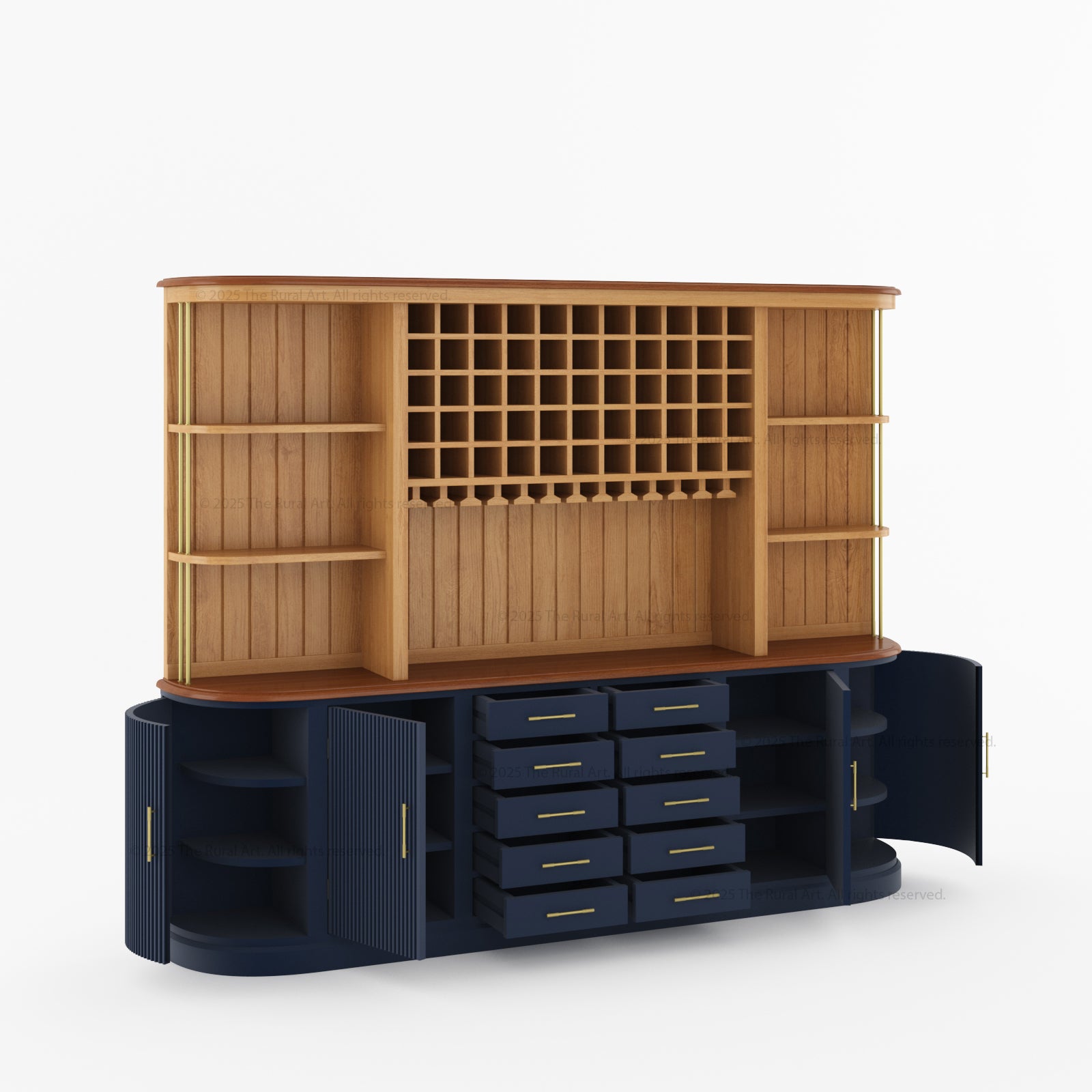 New York Bar Hutch Cabinet with Sideboard Open Bar Cabinet with Fluted Doors & Wine Storage