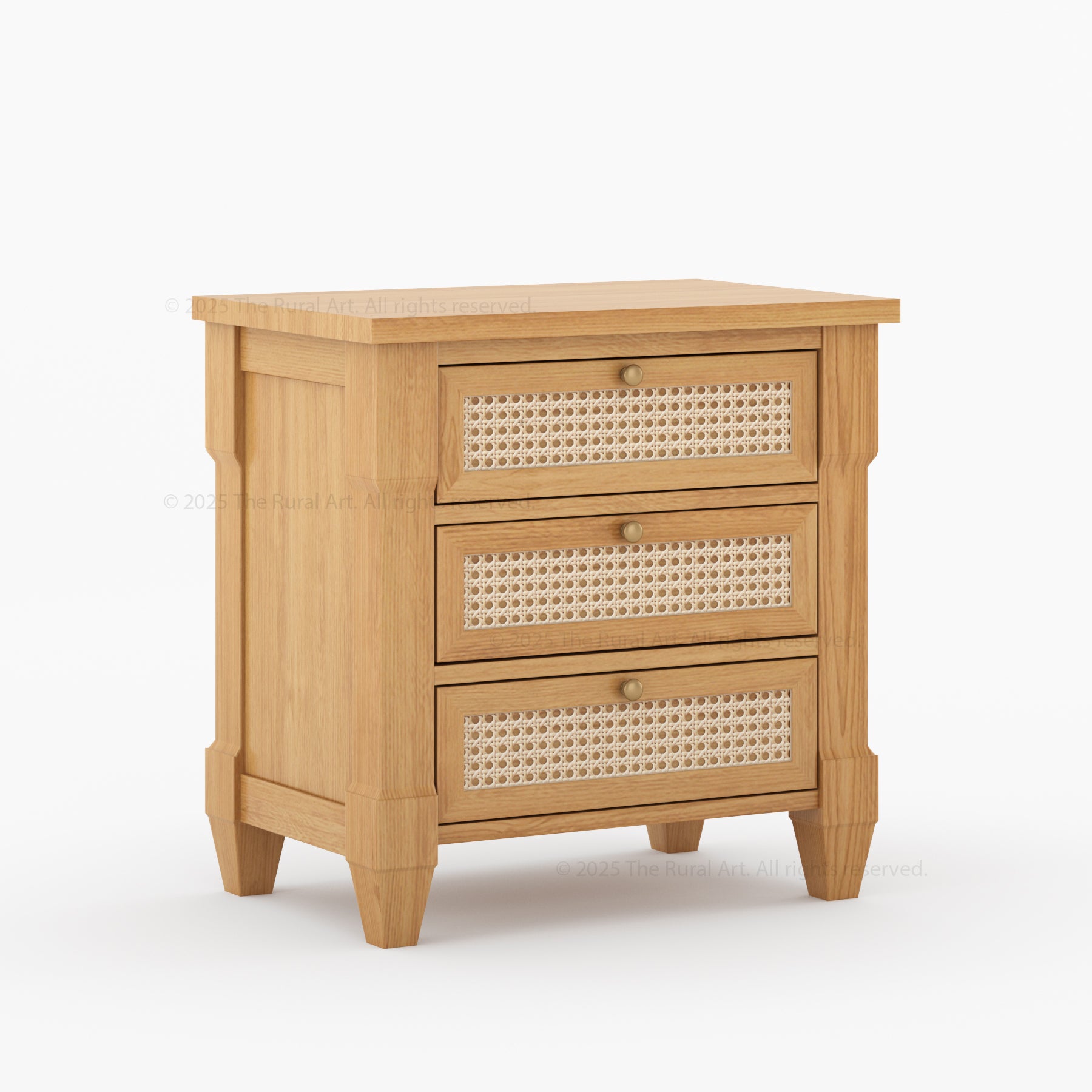 Hayward Solid Wood & Cane Nightstand With Three Drawers