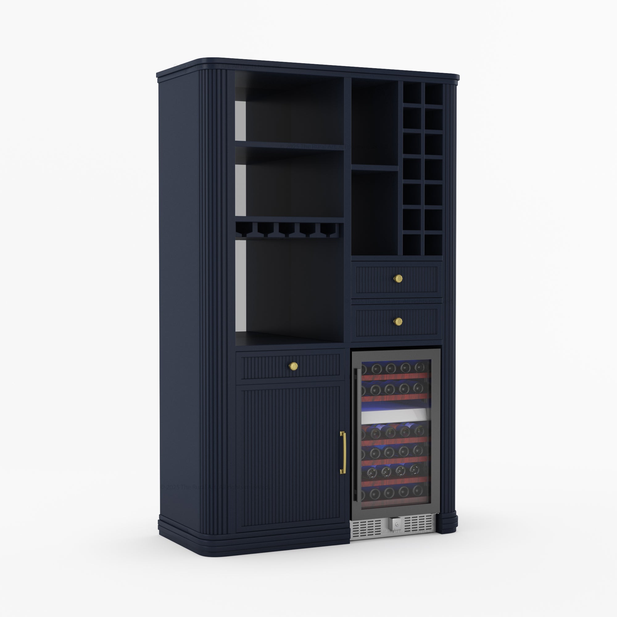 Durham Tall Wine Bar Cabinet with Built-In Wine Rack & Refrigerator Space