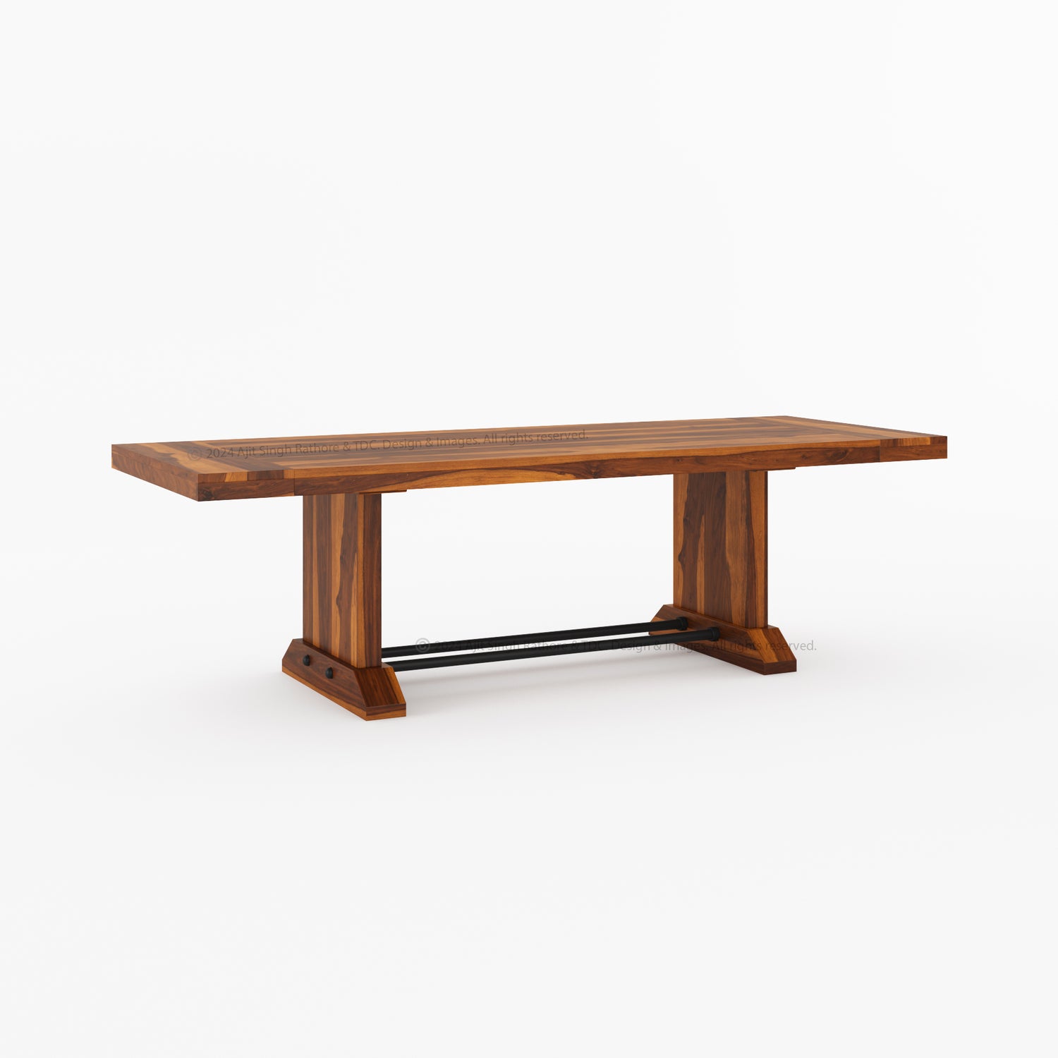El Cerrito Rustic Solid Indian Rosewood Trestle Pedestal Dining Table