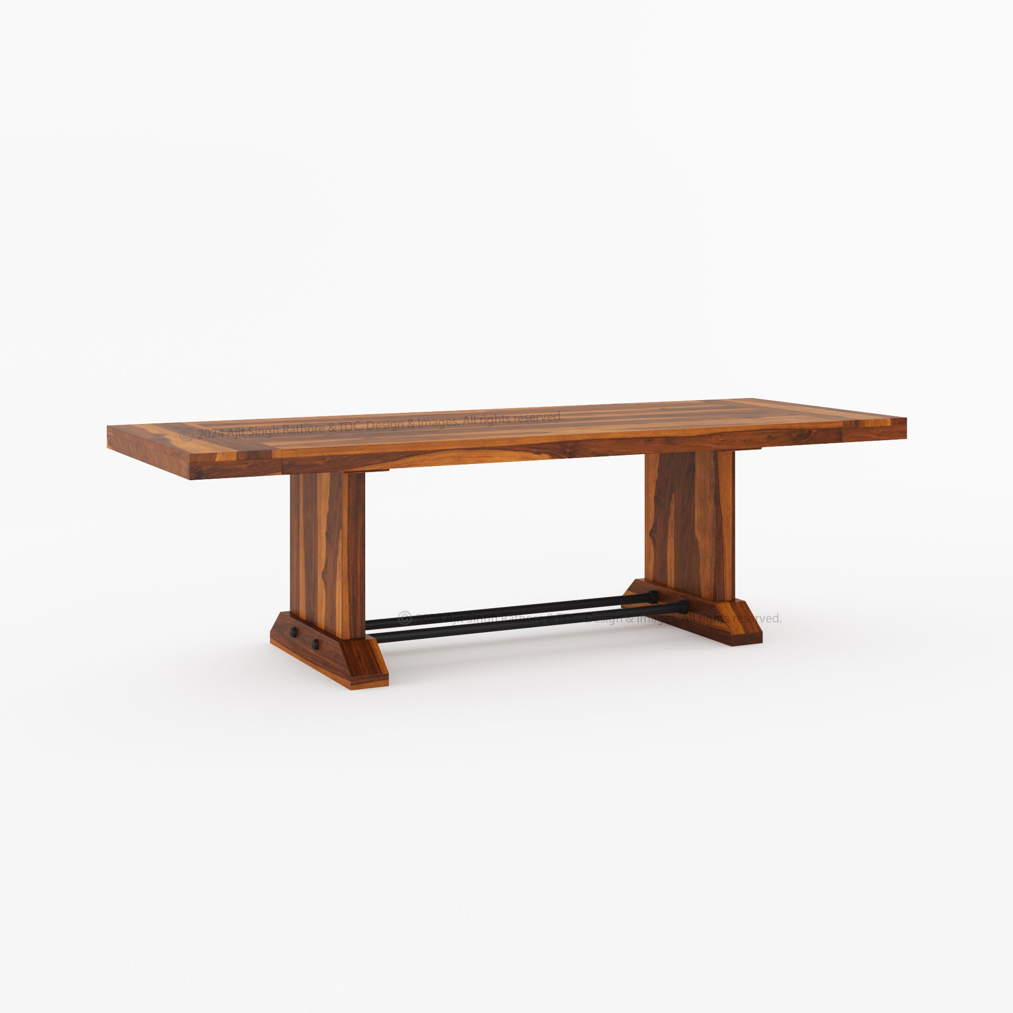 El Cerrito Rustic Solid Indian Rosewood Trestle Pedestal Dining Table