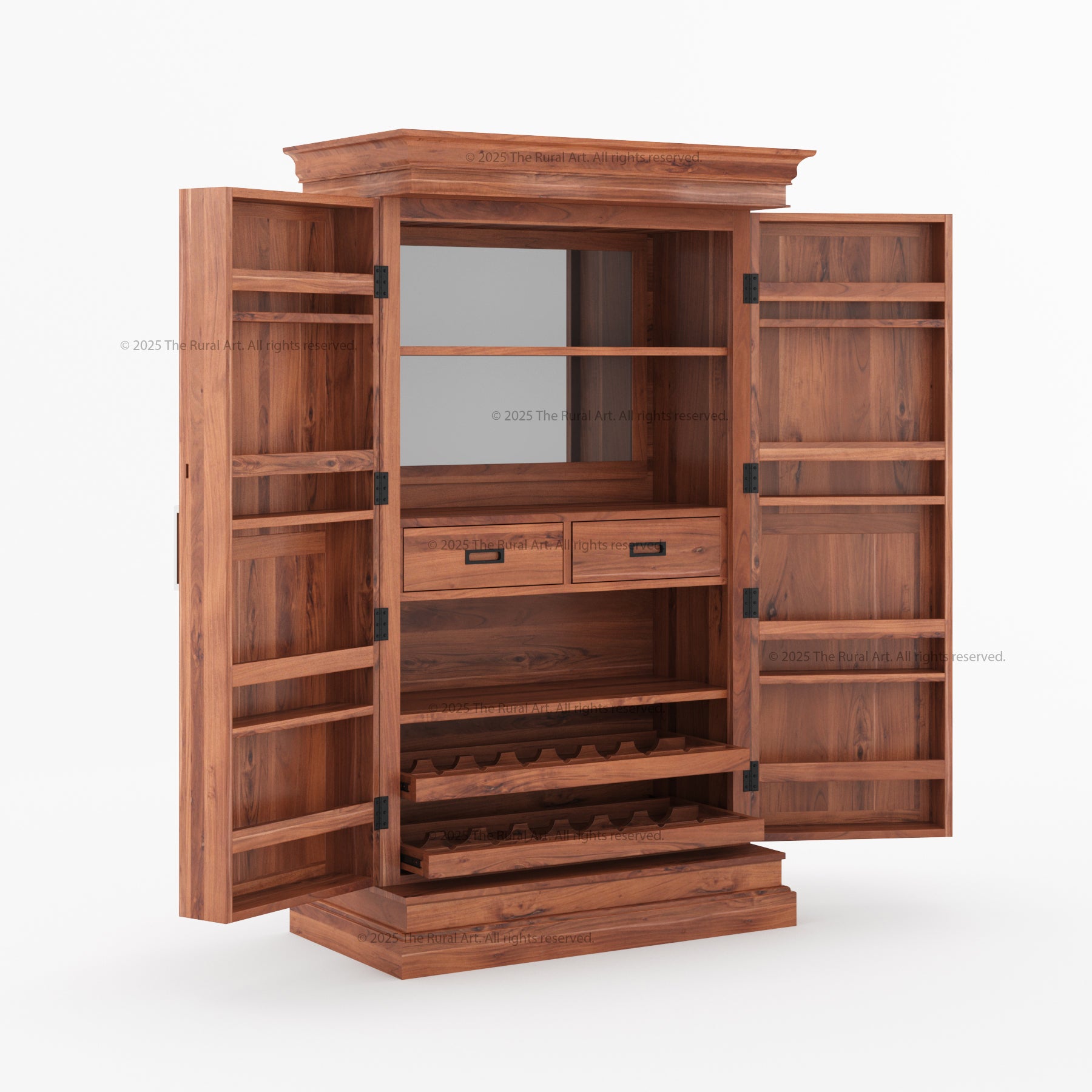 Melinda Solid Wood Bar Cabinet with Storage & Wine Rack