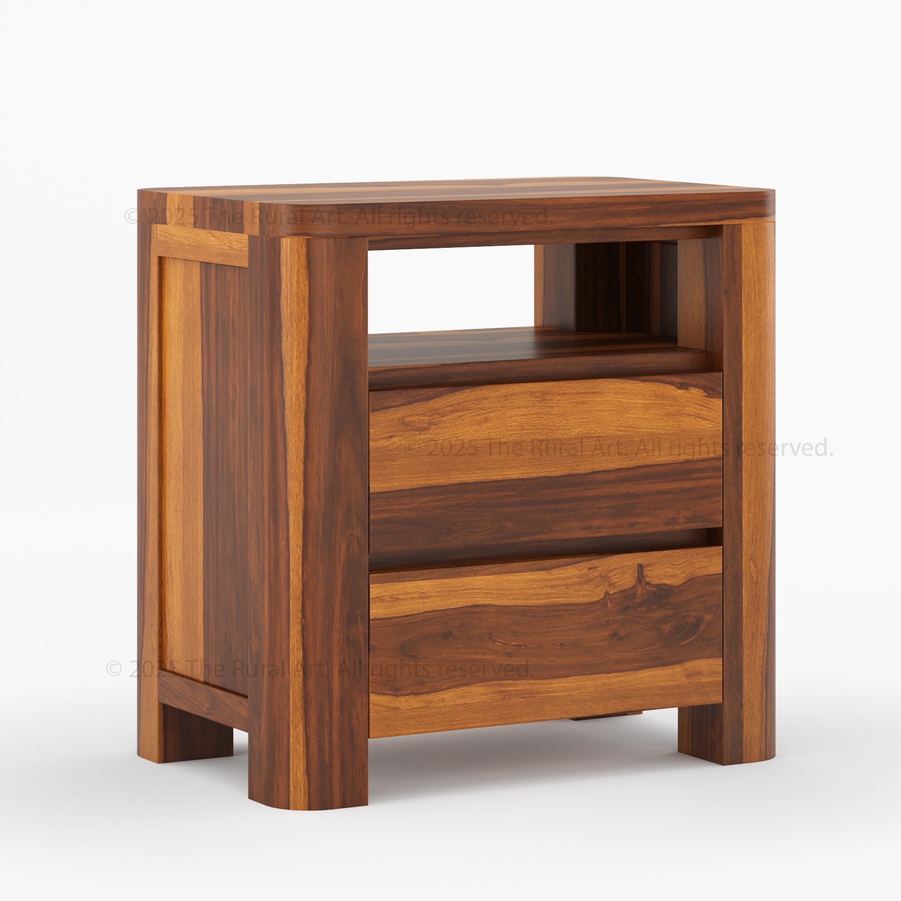 Levittown Solid Wood Nightstand with Open Shelf and 2 Drawers | Modern Bedside Table