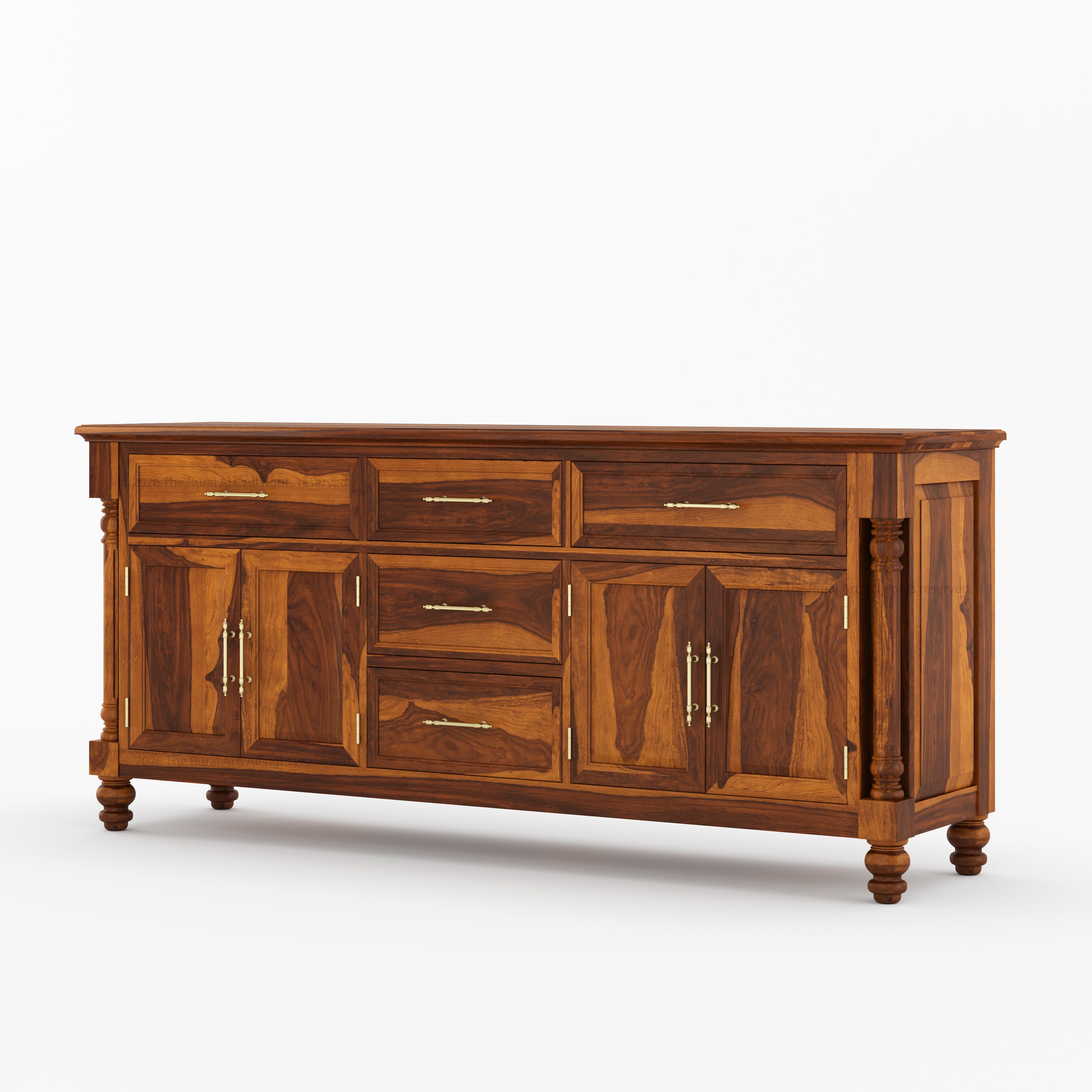 Indiana Traditional Solid Wood Sideboard with 5 Drawers and Cabinet Storage