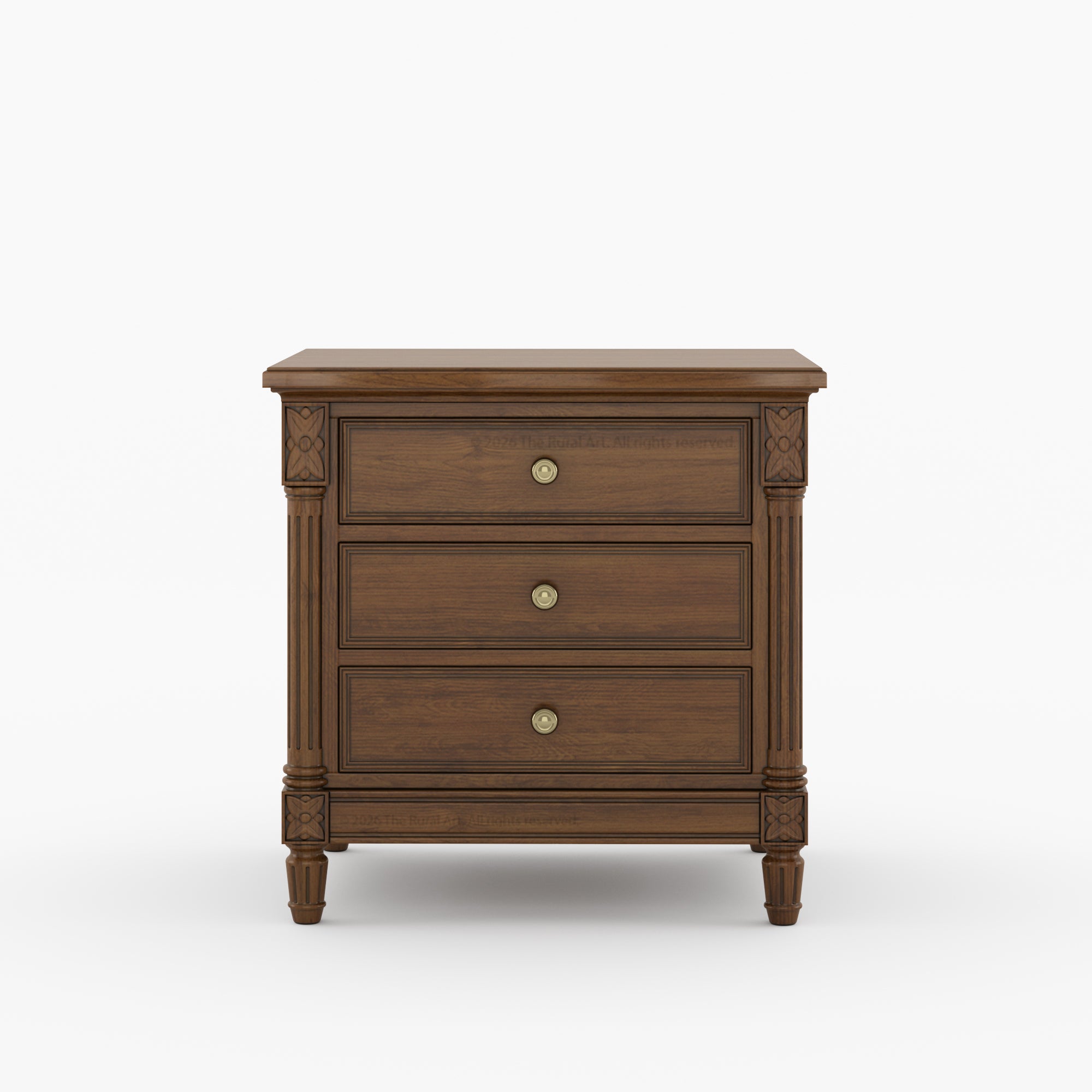 Novato Heritage Solid Wood 3-Drawer Nightstand with Carved Detailing