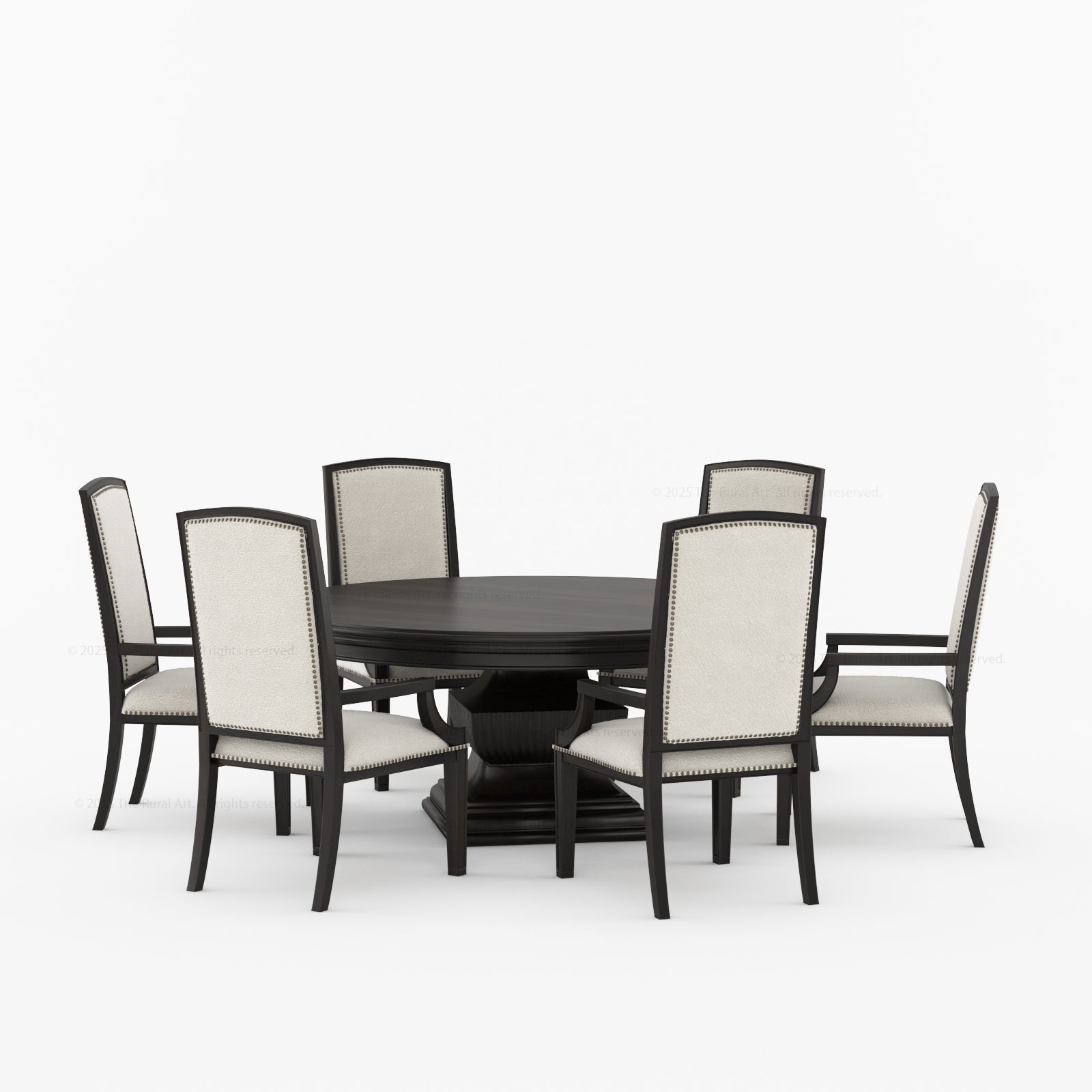 Scottsdale Round Pedestal Solid Wood Dining Set with Upholstered High-Back Chairs