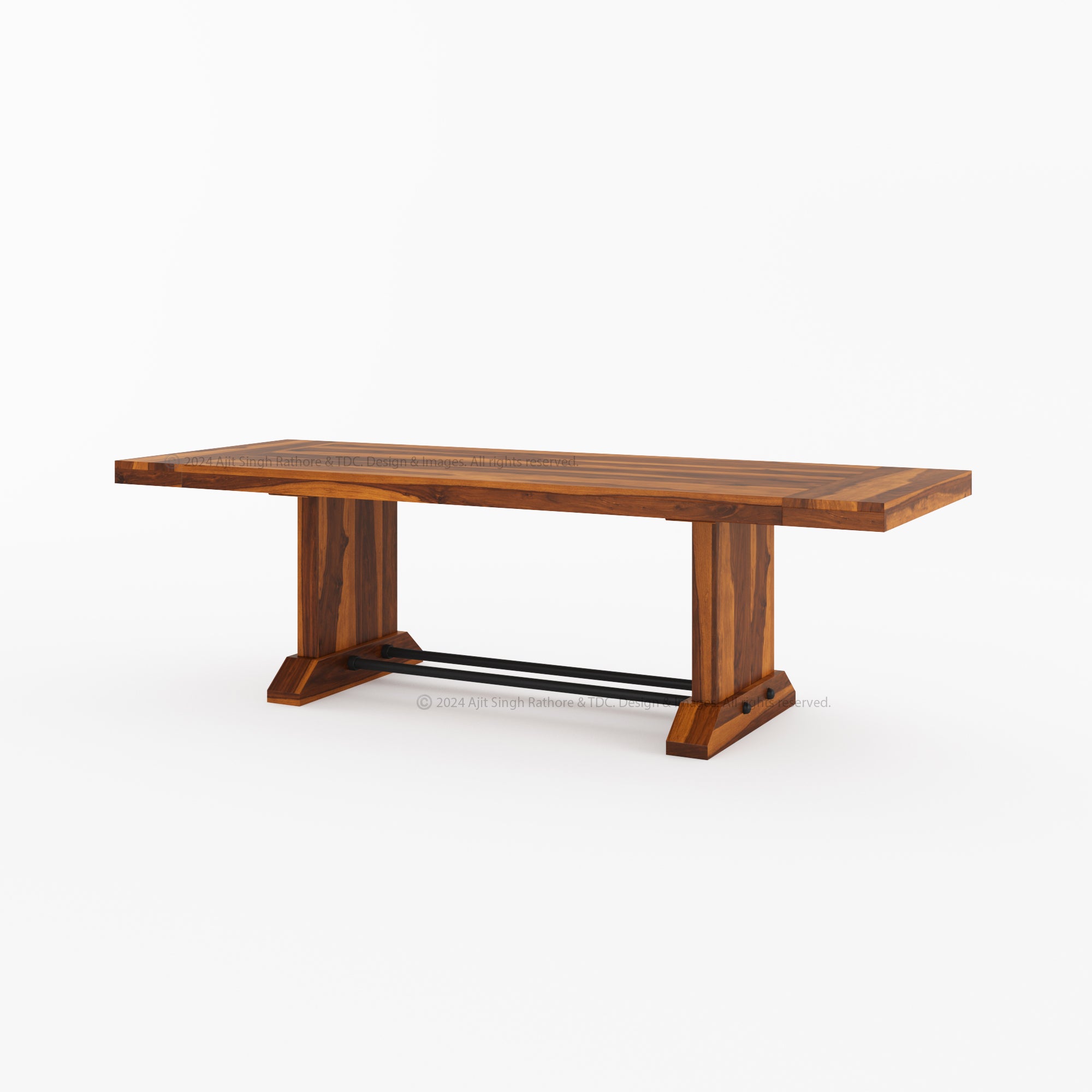 El Cerrito Rustic Solid Indian Rosewood Trestle Pedestal Dining Table