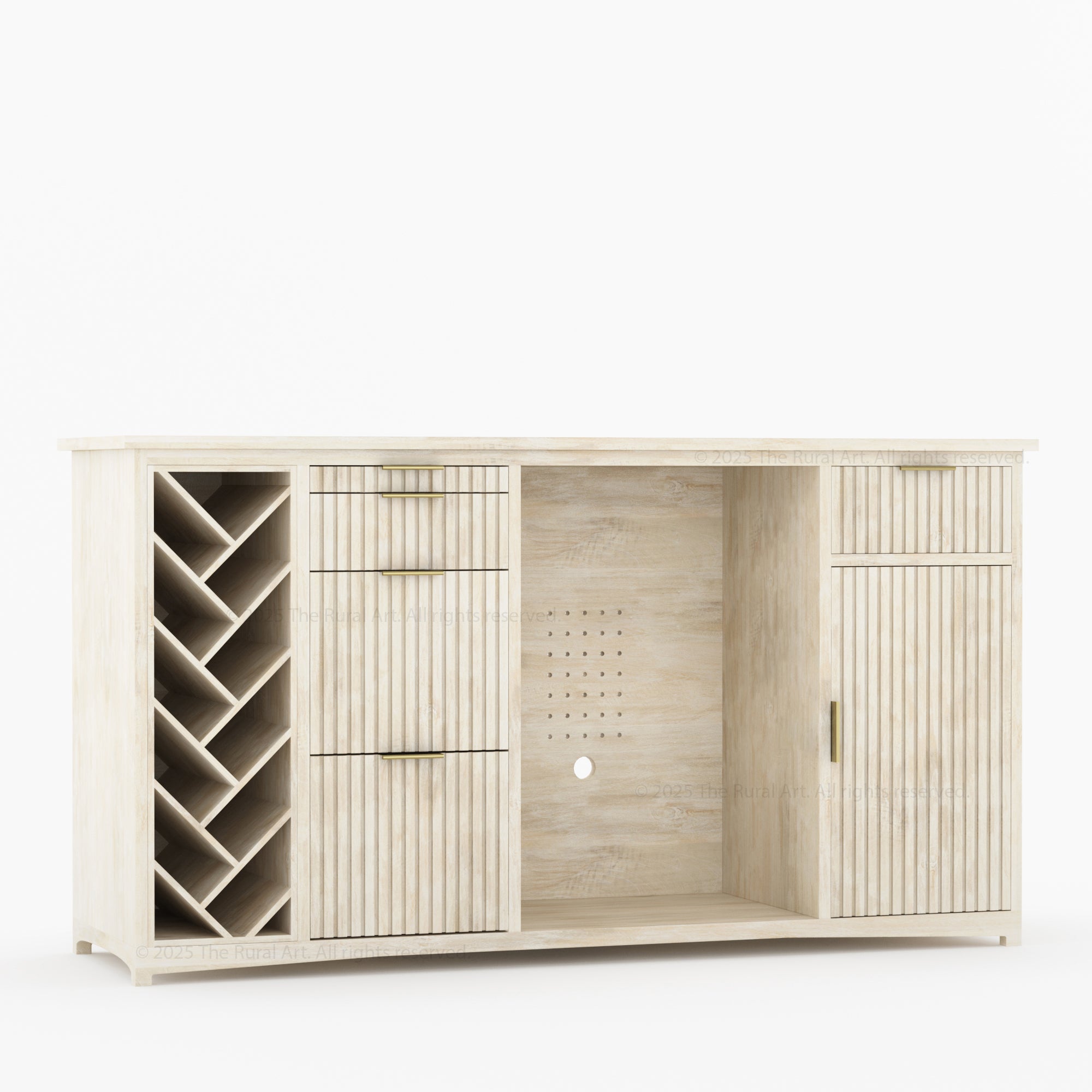 Florida Modern Fluted Wine Bar Cabinet with Mini Fridge Space
