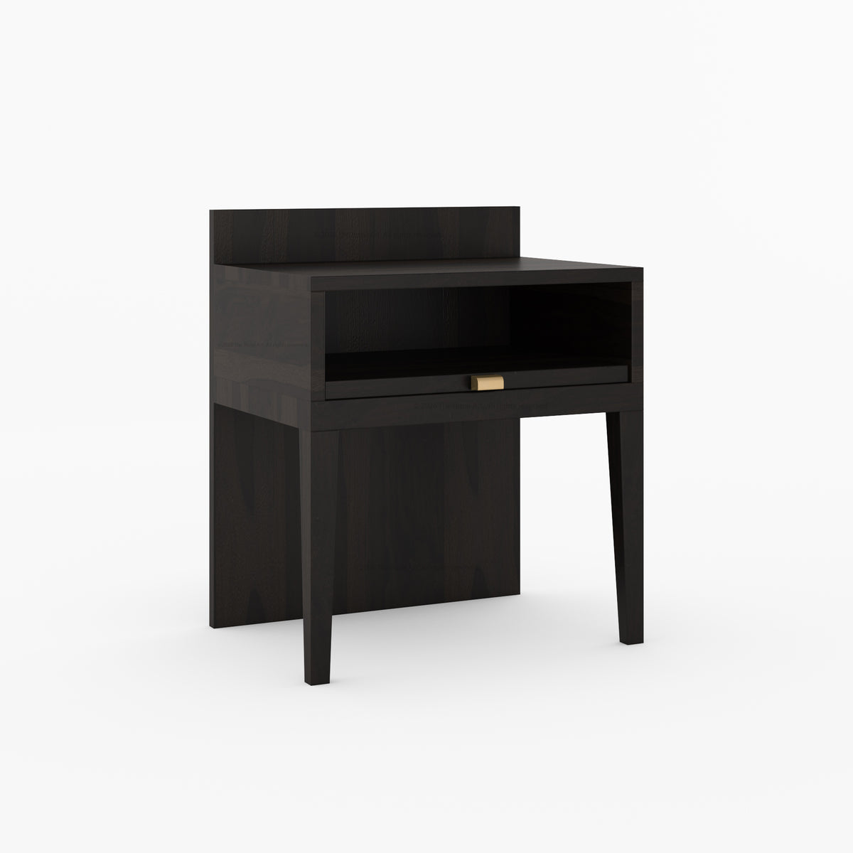 Troy Noir Solid Wood Nightstand with Tapered Legs & Raised Back Panel
