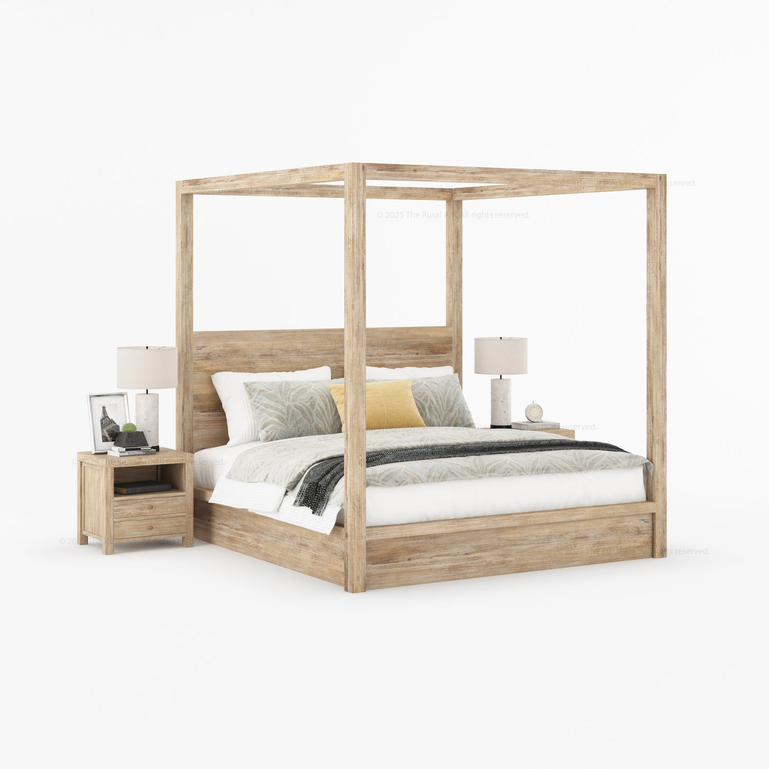 Orlando Solid Wood Canopy Platform Bed with Tall Headboard