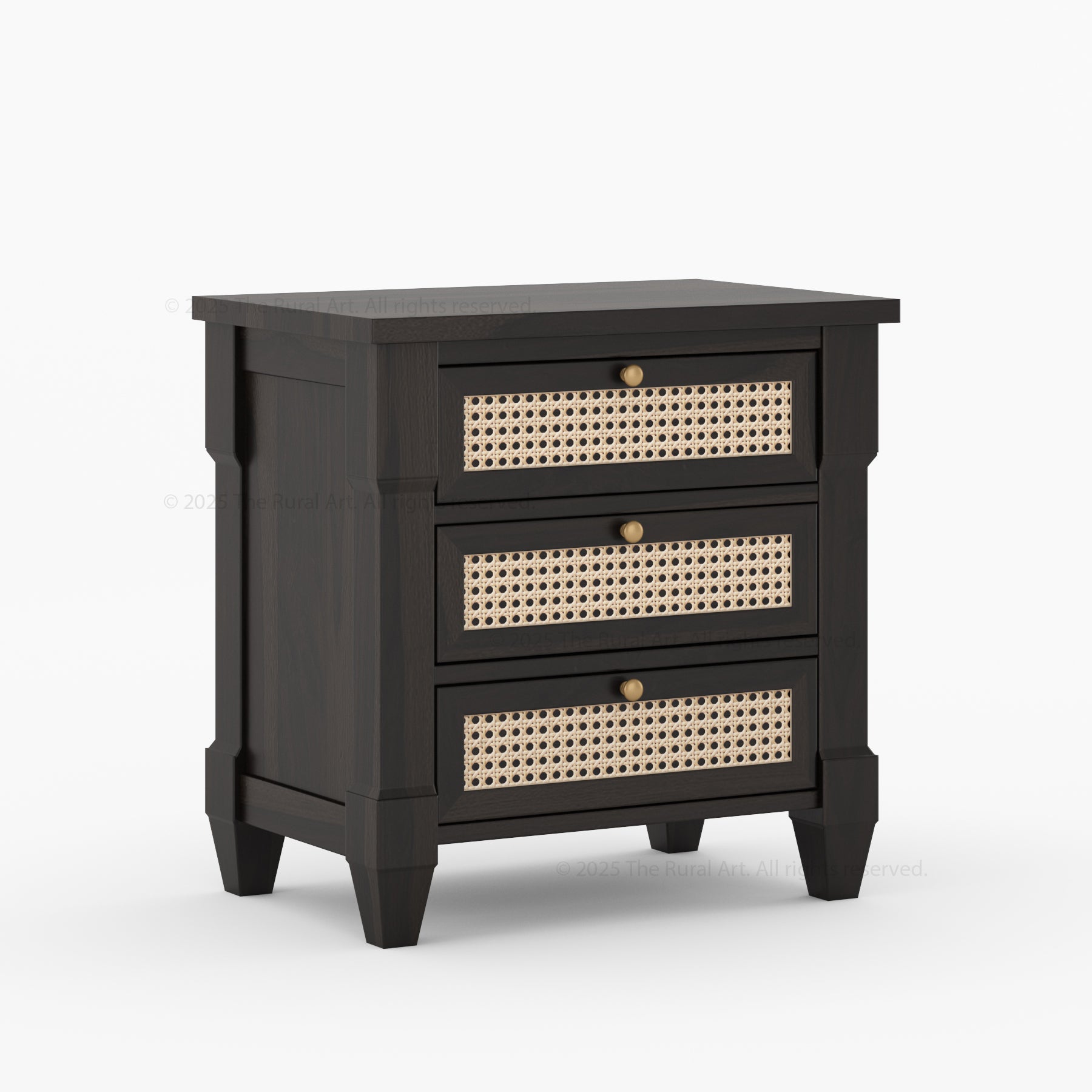 Hayward Solid Wood & Cane Nightstand With Three Drawers