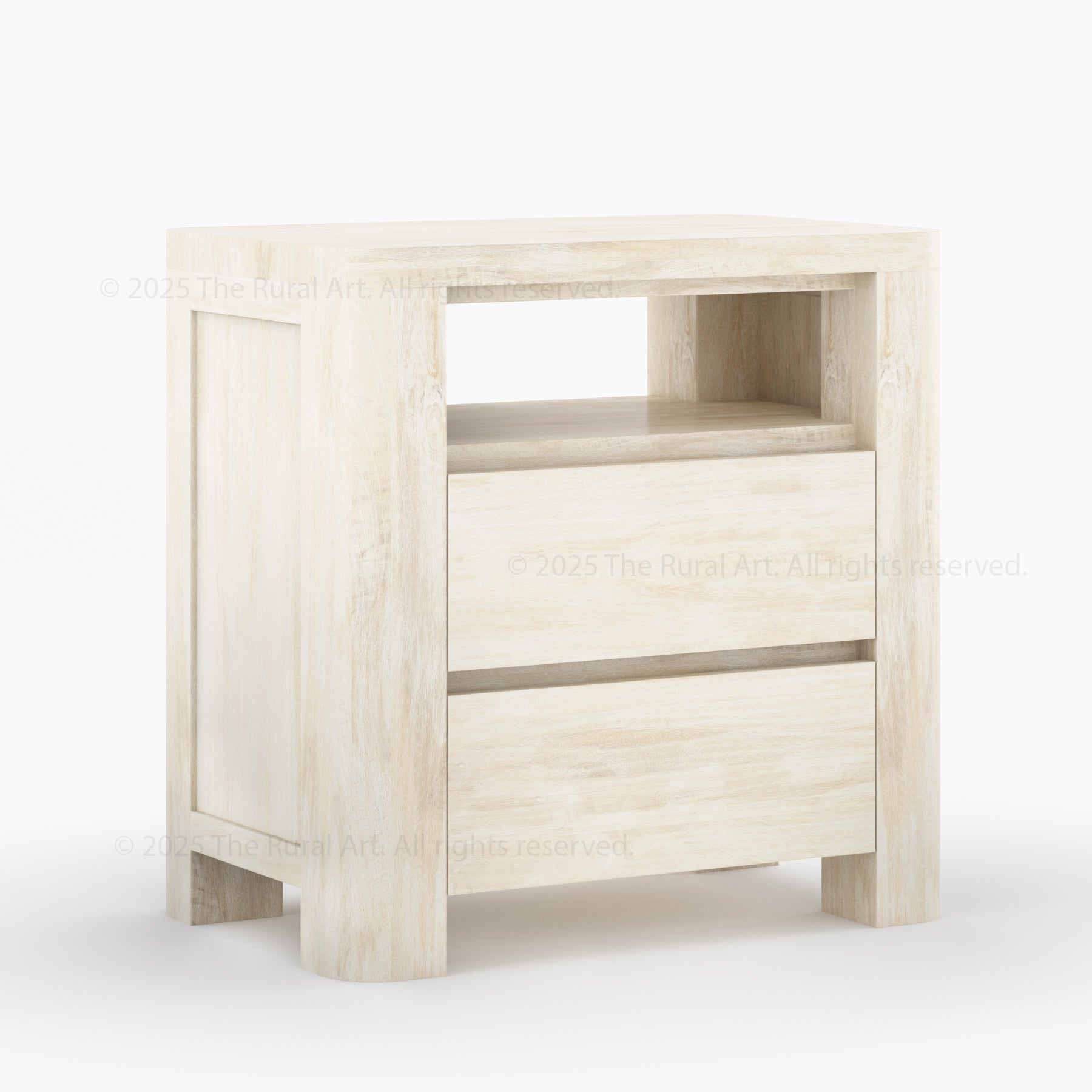 Levittown Solid Wood Nightstand with Open Shelf and 2 Drawers | Modern Bedside Table