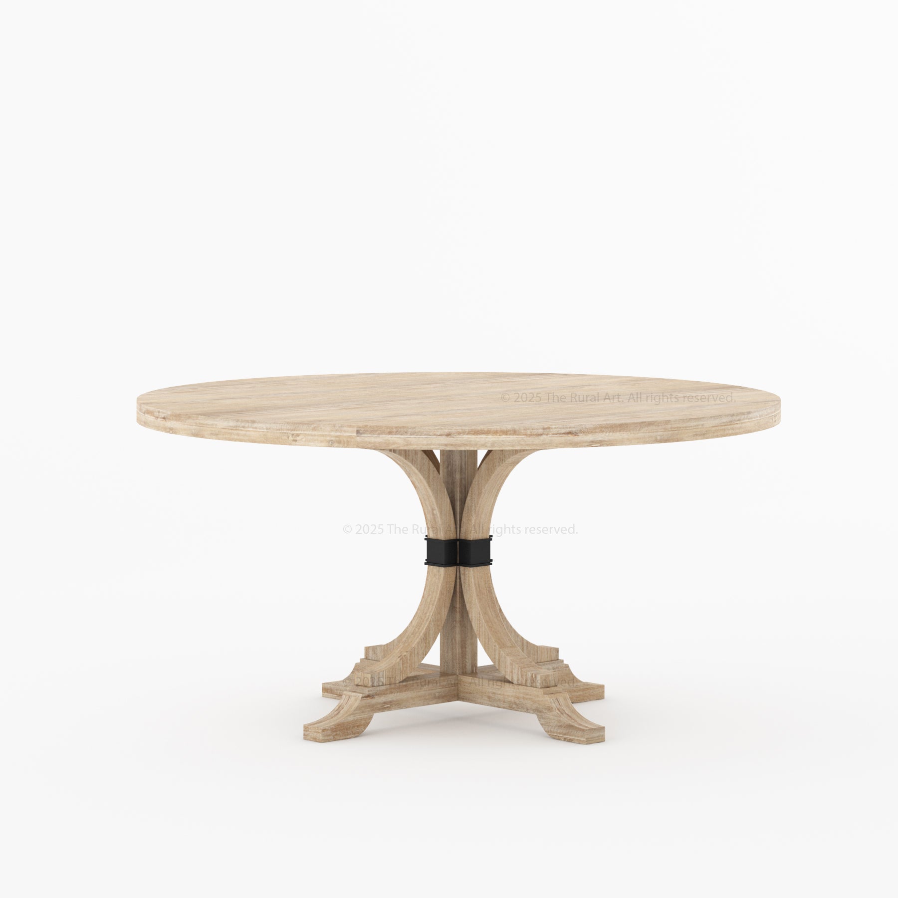 Miami Round Solid Wood Dining Table with Iron Accent Pedestal